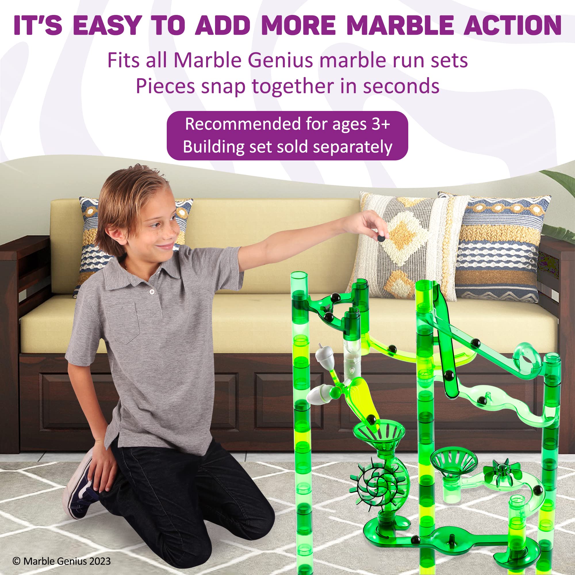 Marble Genius Marble Run Booster Set - 30 Piece STEM Building Toy with 10 Action Pieces for Kids Ages 3+ | Construction Blocks, Instruction App & Jungle Themed Add-On | Perfect for Indoor Play, Birthday Gifts & Educational Fun