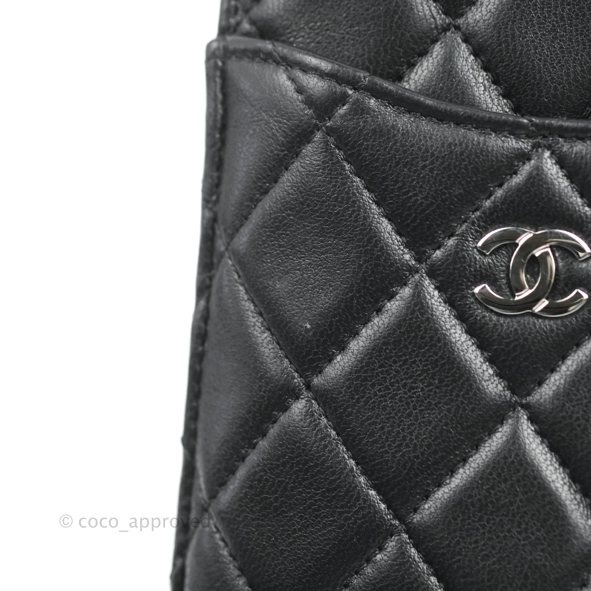Chanel Black Lambskin Long Zip Wallet Phone Holder - Luxury Leather Card Case for Women, Perfect for Everyday Use & Travel Accessories