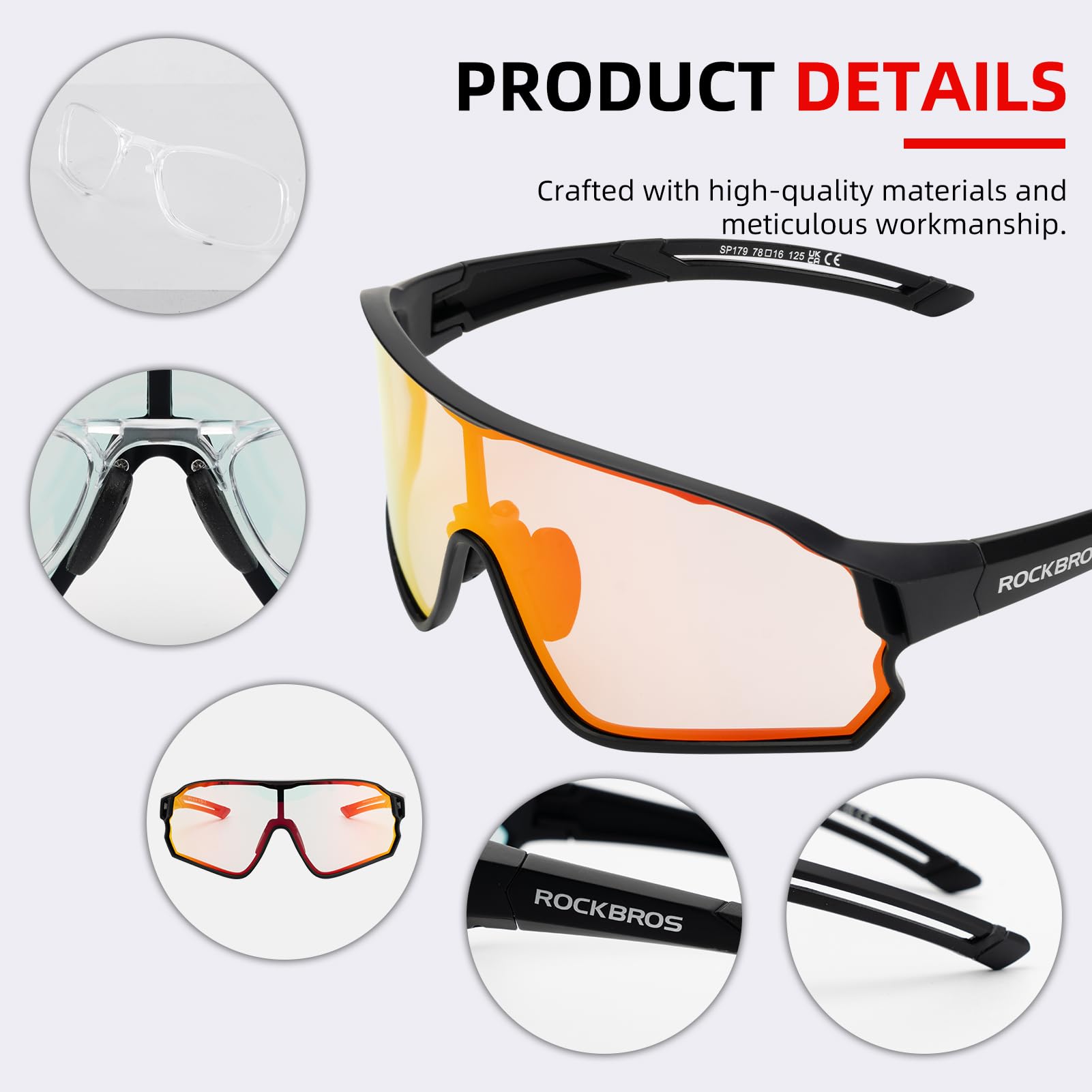 ROCKBROS Photochromic Cycling Sunglasses for Men - UV Protection, Lightweight Sports Bike Glasses for Outdoor Running, Hiking & Cycling Adventures