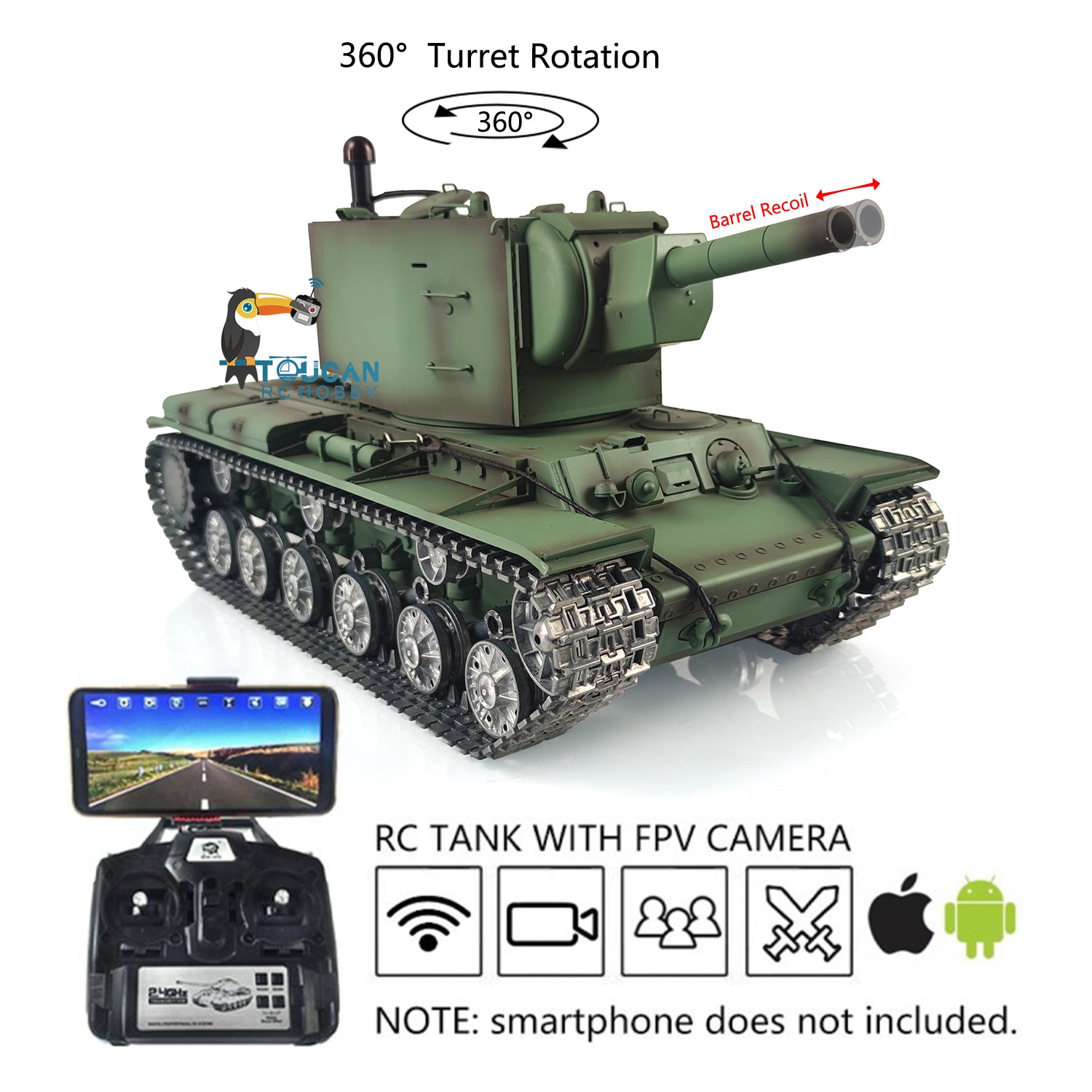 1/16 Henglong KV-2 Soviet RC Tank - 7.0 Customized Metal Track Remote Control Toy with Infrared Combat System | RTR Ready-to-Run Model for Collectors & Battle Simulation | Perfect for Military Enthusiasts, Outdoor Play & Hobby Competition