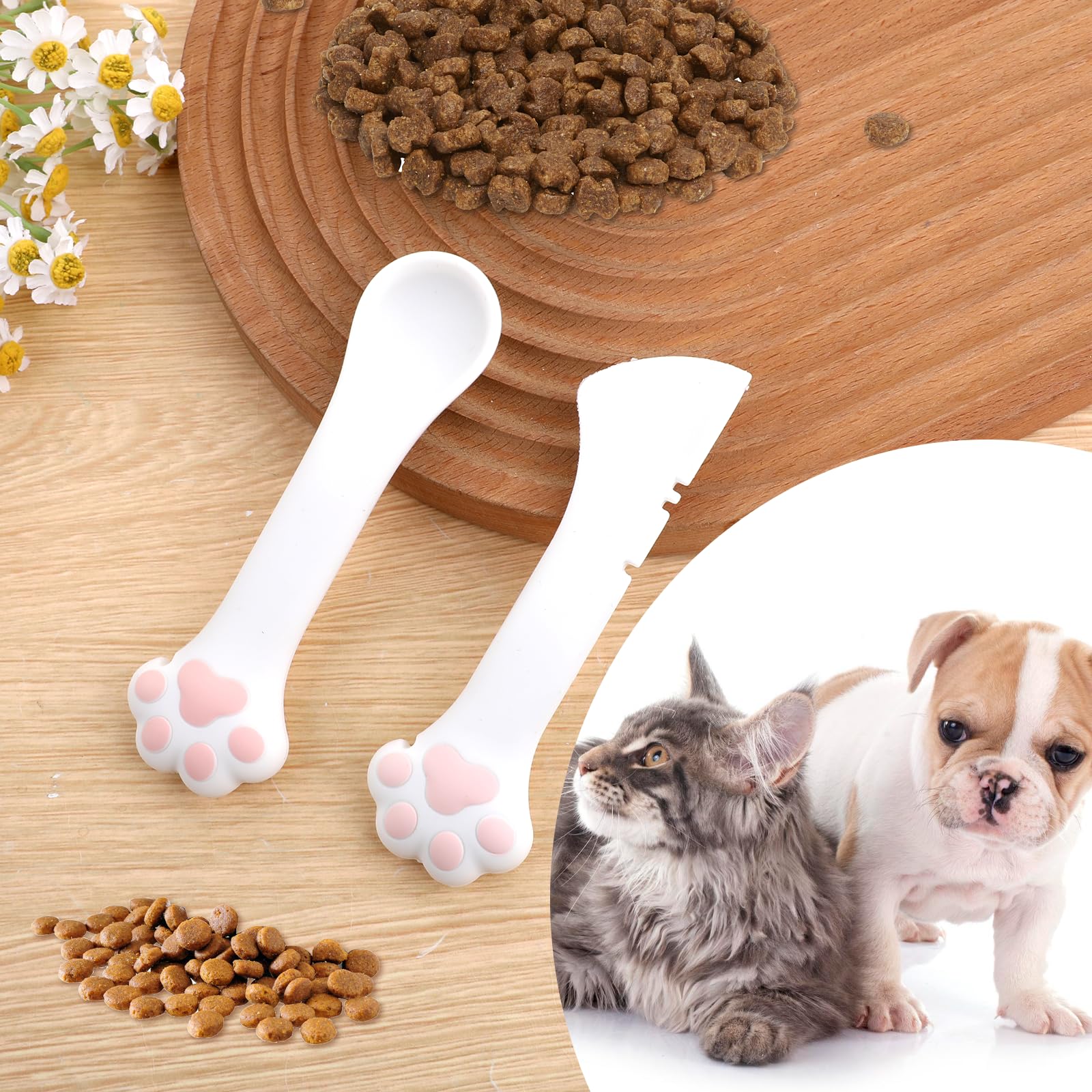 Paw-Shaped Silicone Cat Food Spoon & Can Opener Set - 2-Piece Cute Pet Food Spatula for Wet or Dry Dog & Cat Treats - Perfect for Easy Feeding & Portion Control