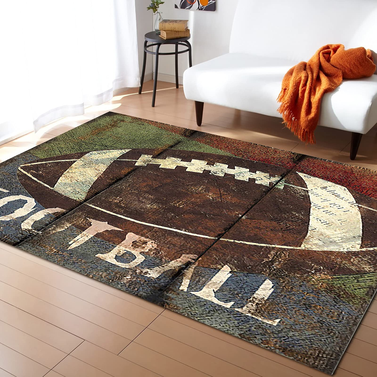 3'x5' Vintage Style Football Sport Non-Slip Large Area Rug - Rectangle Indoor Carpet Runner for Living Room, Bedroom, Dorm & Game Room | Perfect for Sports Fans & Home Decor