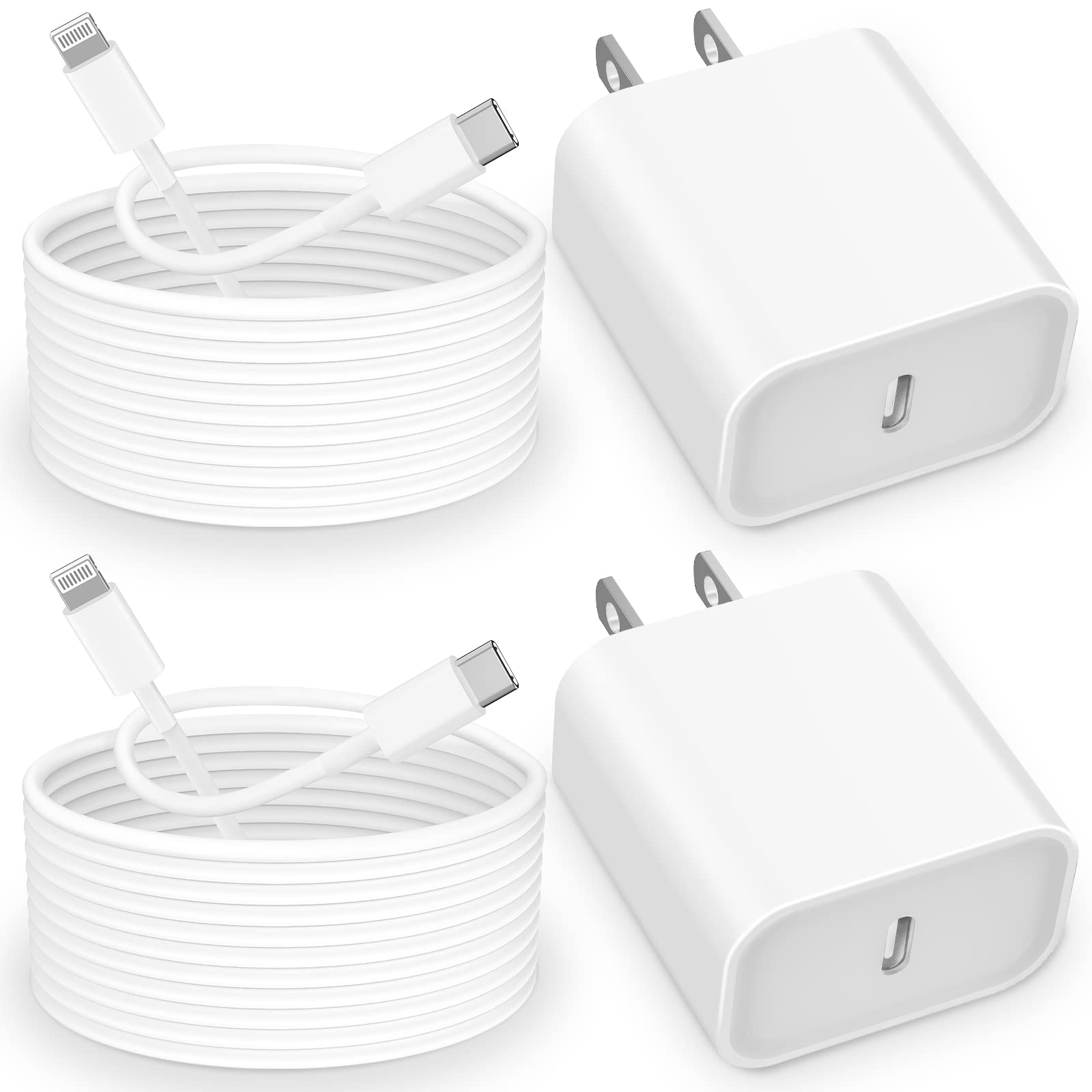 MFi Certified 20W PD Fast Charger & 6FT Cable for iPhone 14/13/12/11 Pro/XS/XR/X/SE & iPad - 2 Pack USB C Wall Charger Adapter with Quick Charge & Sync - Perfect for Home, Office & Travel Charging