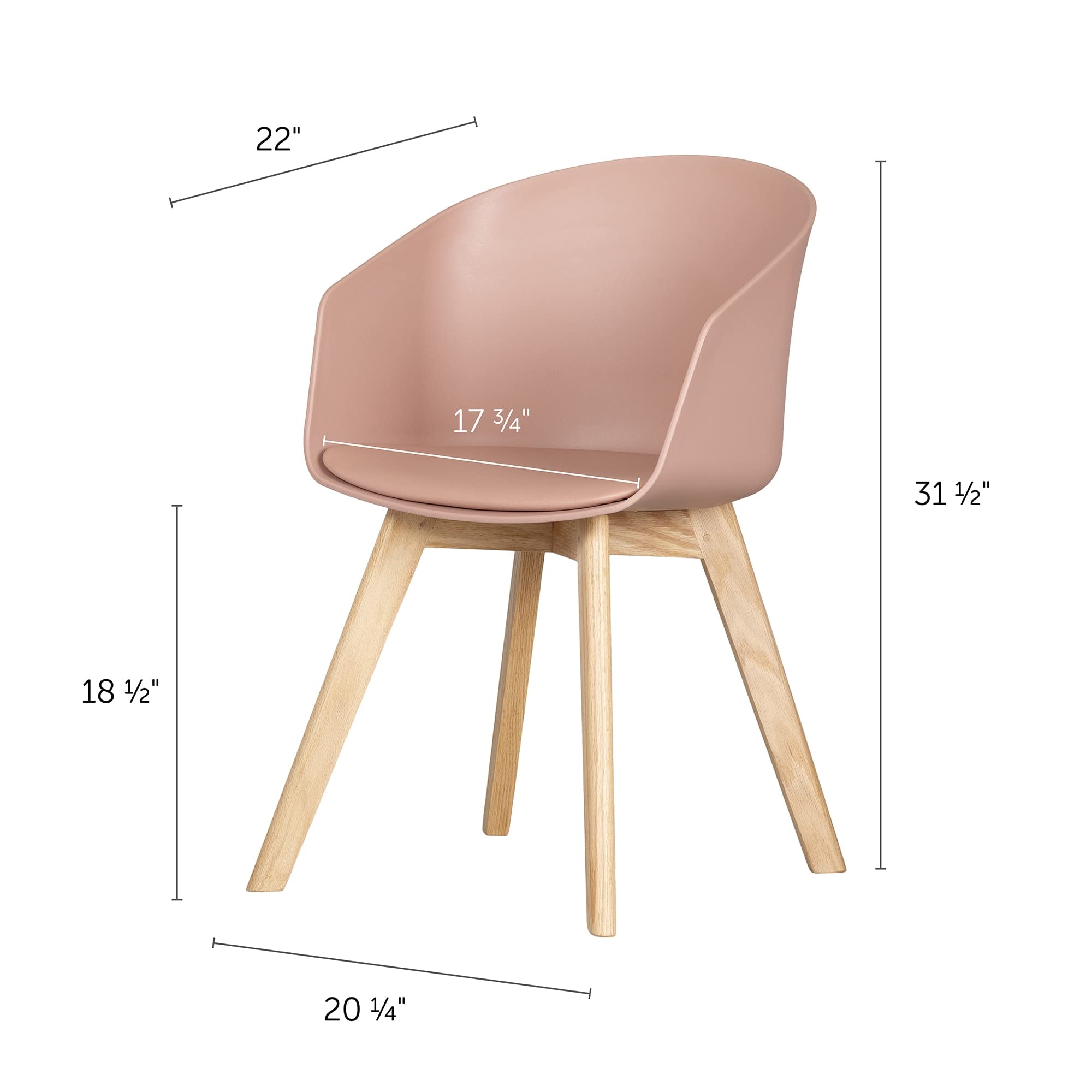 South Shore Flam Dining Chairs Set of 2, Pink Upholstered with Wooden Legs - Perfect for Kitchen, Dining Room & Breakfast Nook