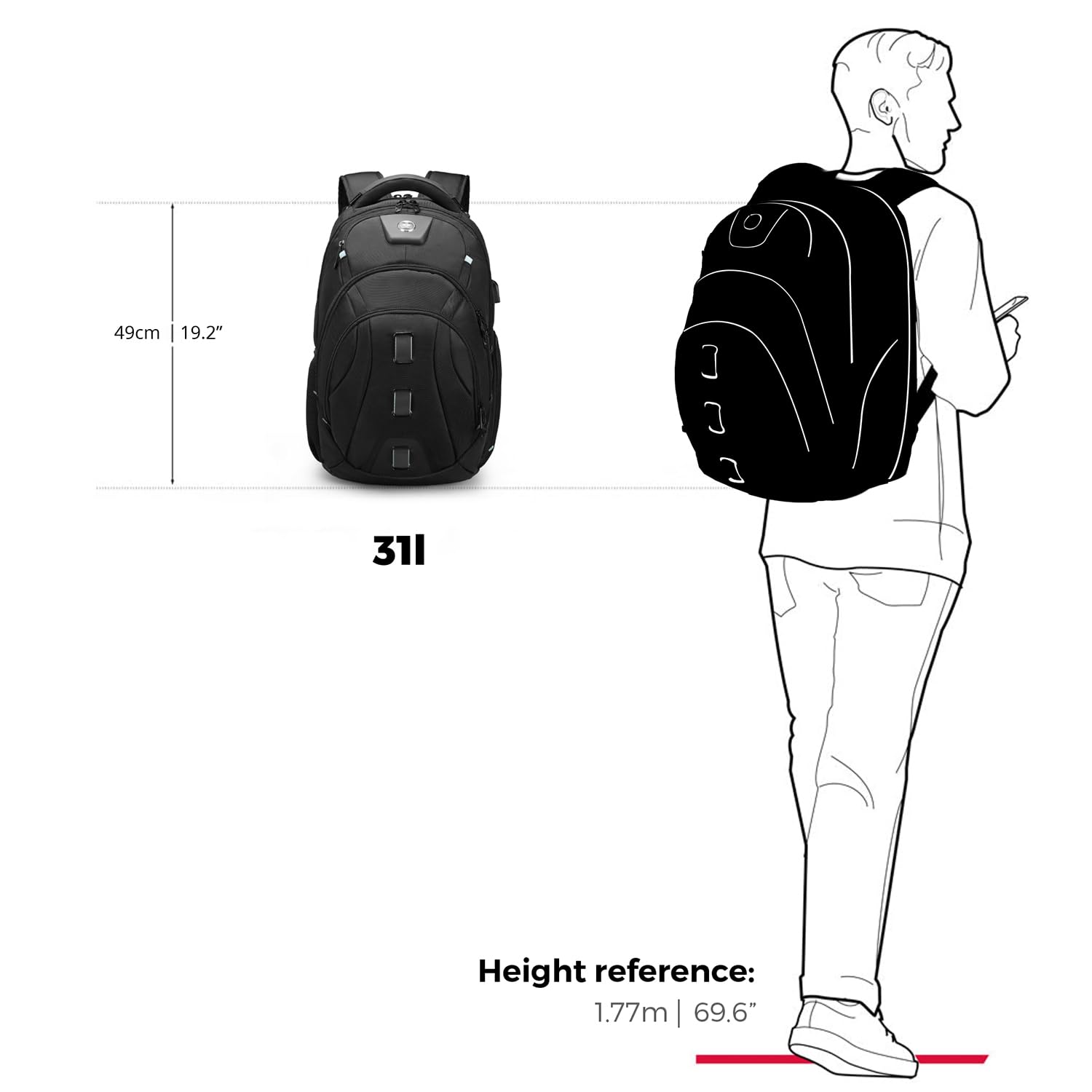 Swissdigital Men's Travel Laptop Backpack - Large Capacity TSA Approved USB Charging RFID Protection Business Backpack for College & Work - Fits 17 Inch Laptops (Black) | PIXEL PRO - Perfect for Business Trips, Commuting & Daily Office Use