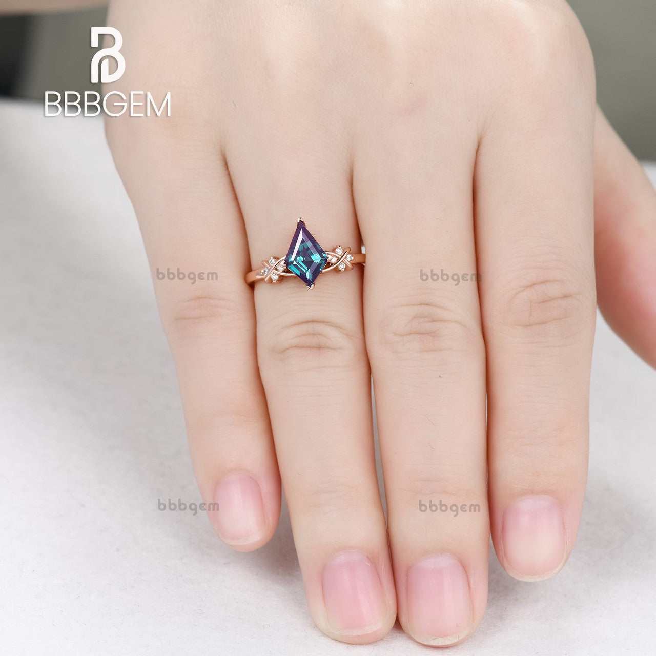 14K Rose Gold Plated Alexandrite Diamond Kite Cut Statement Ring | Minimalist Elegant Jewelry for Women | Perfect for Weddings, Anniversaries & Special Occasions