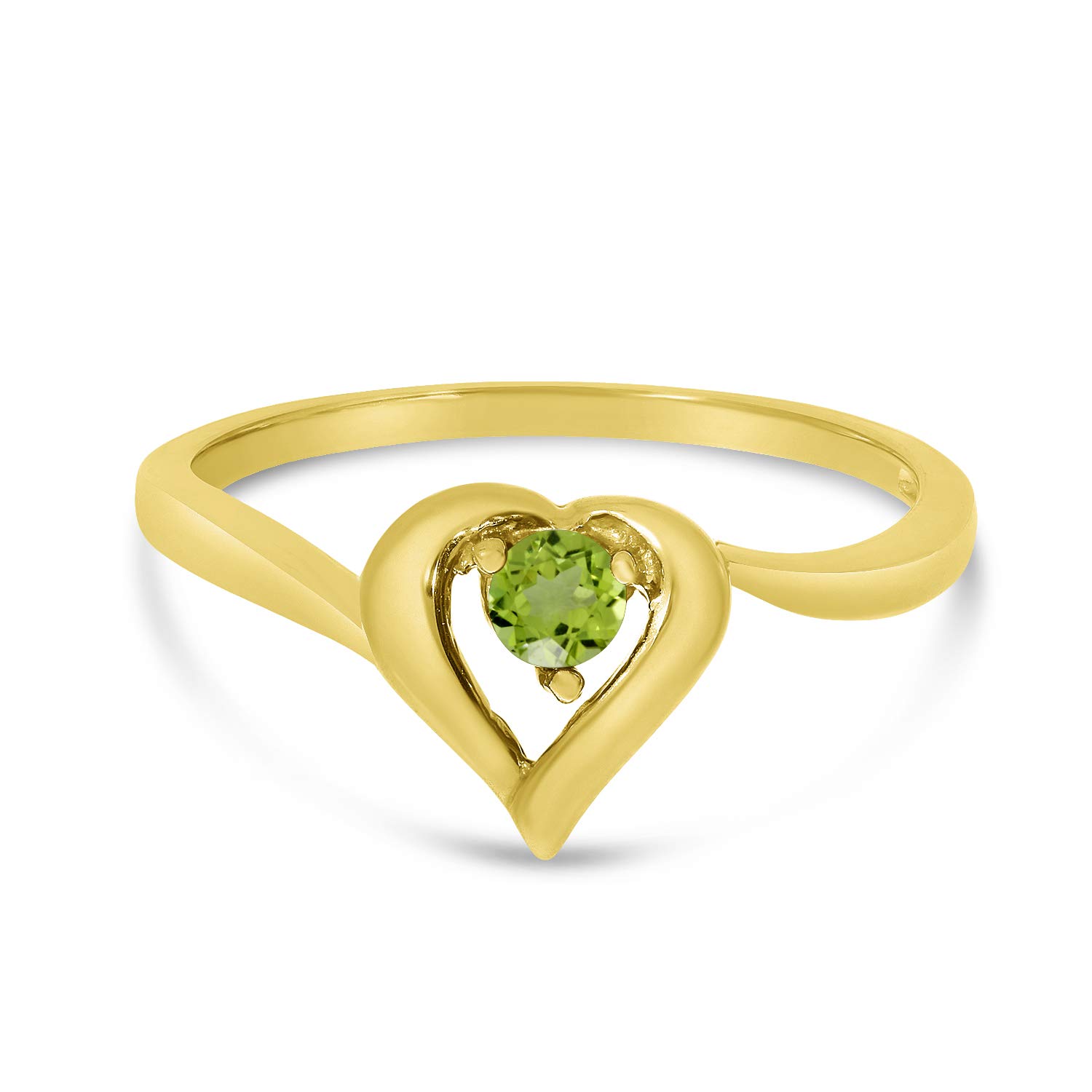 14K Yellow Gold Round Peridot Heart Ring for Women - Elegant Green Gemstone Jewelry Gift for Valentine's Day, Anniversary & Special Occasions