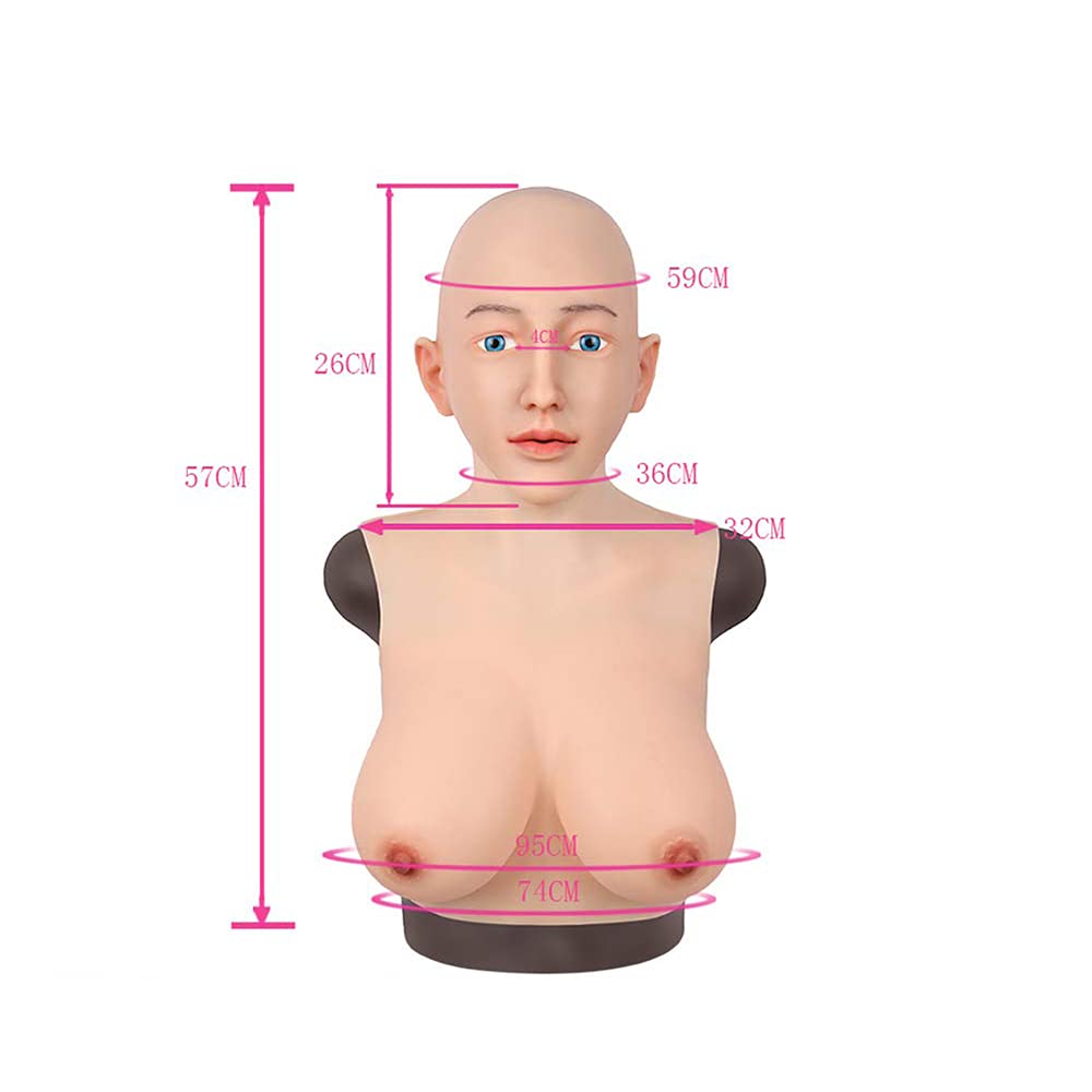 Premium Silicone Female Mask with D Cup Breast for Cosplay & Crossdressing - Realistic Full Head Silicone Headwear in Ivory White with Silk Cotton Lining | Perfect for Halloween, Costume Parties, and Theatrical Performances