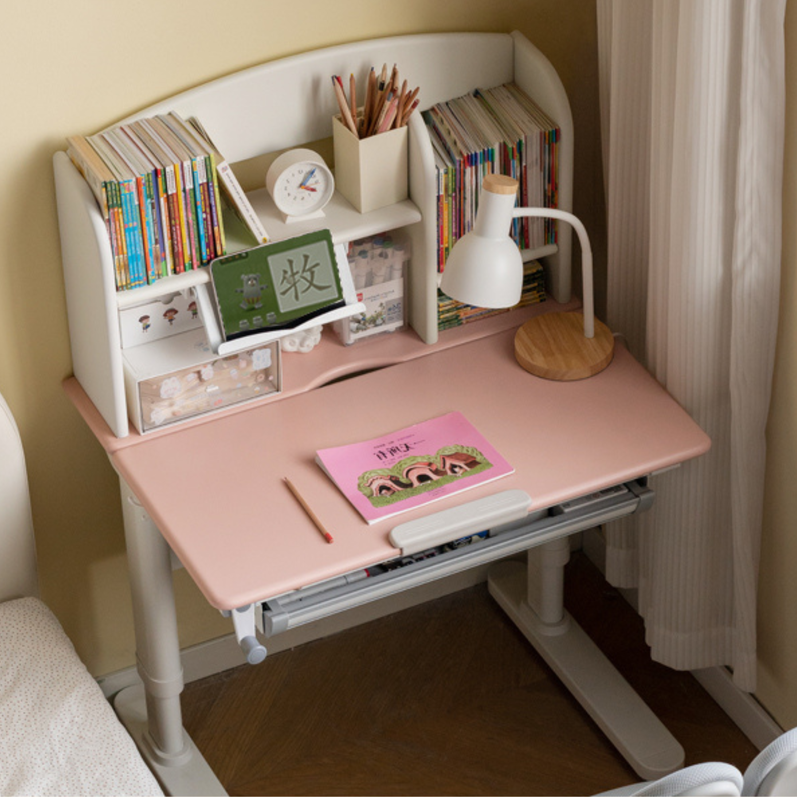 Solid Wood Poplar Kids Study Desk - Adjustable Height Children's Writing Table for Homework & Drawing - Perfect for Bedroom, Homeschool & Classroom Learning