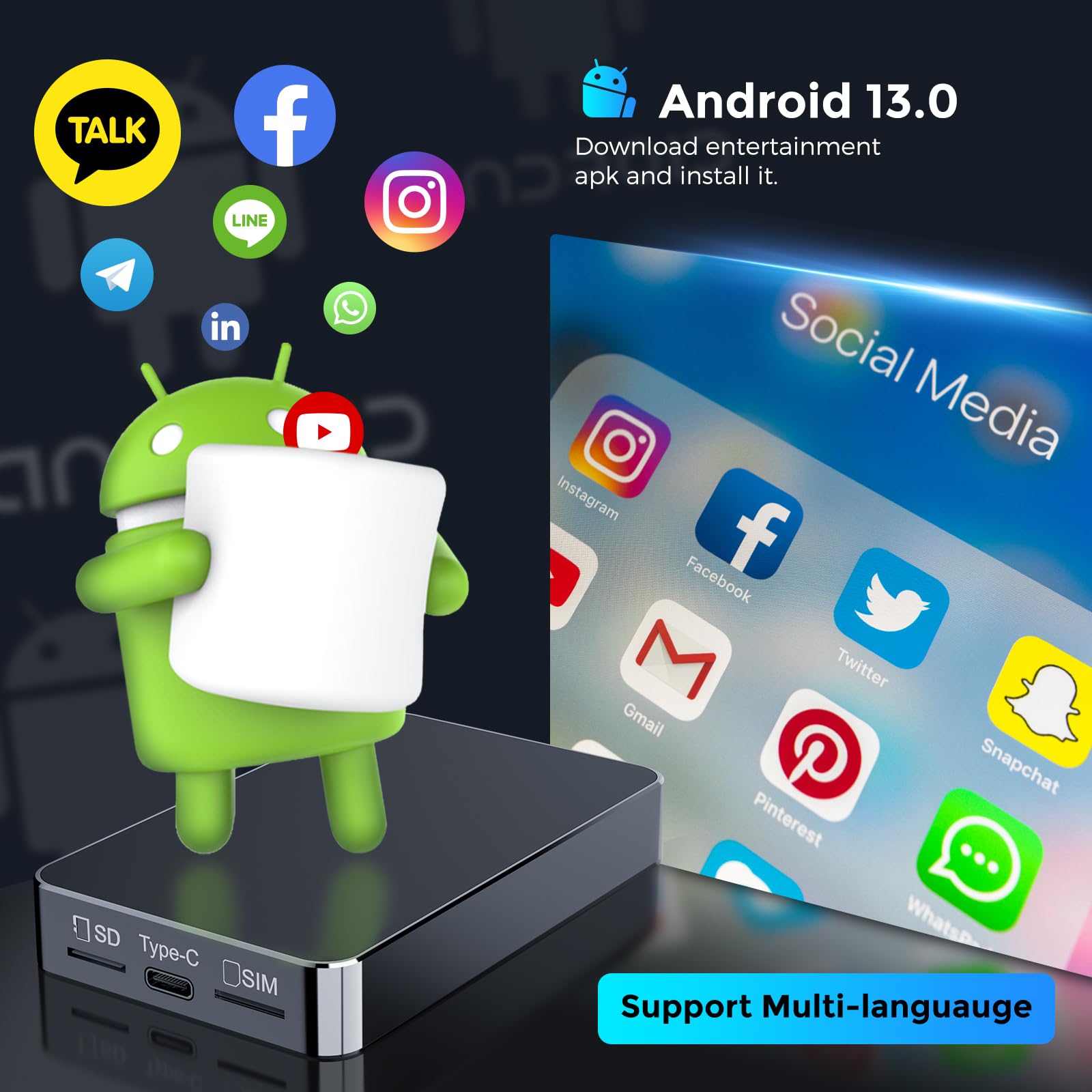 Android 13.0 CarPlay AI Box Streaming 3.0 - 8-Core 3-in-1 Wireless CarPlay & Android Auto Adapter with 4K Support, Google Play Store, Netflix, YouTube, Hulu - Qualcomm 6225, 5G WiFi (8GB+128GB) - Perfect for In-Car Entertainment & Navigation