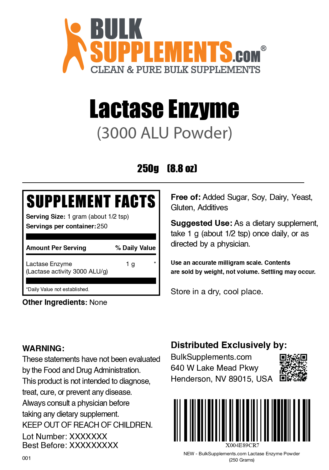 Lactase Enzyme Powder (3000 ALU) - Dairy Digestive Aid for Lactose Intolerance - Perfect for Smoothies, Baking & Dairy Products