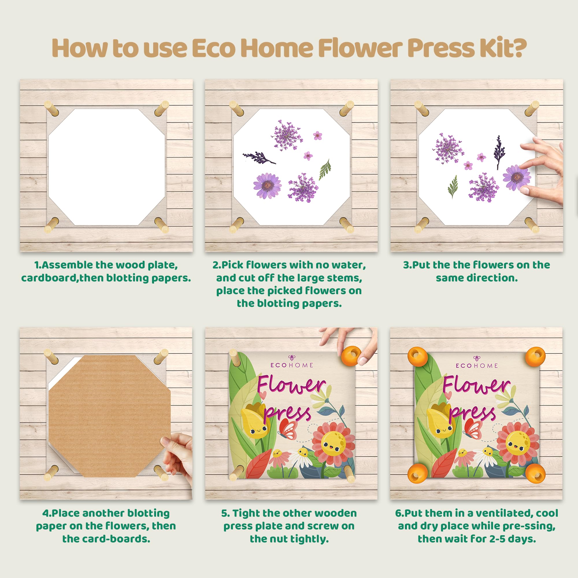 ECOHOME Flower Press Kit for Kids - Complete DIY Pressed Flower Art Set with Clear Instructions - Perfect for Children's Crafts, Nature Projects & Unique Gifts - Great for Classroom Activities, Birthday Presents & Creative Play