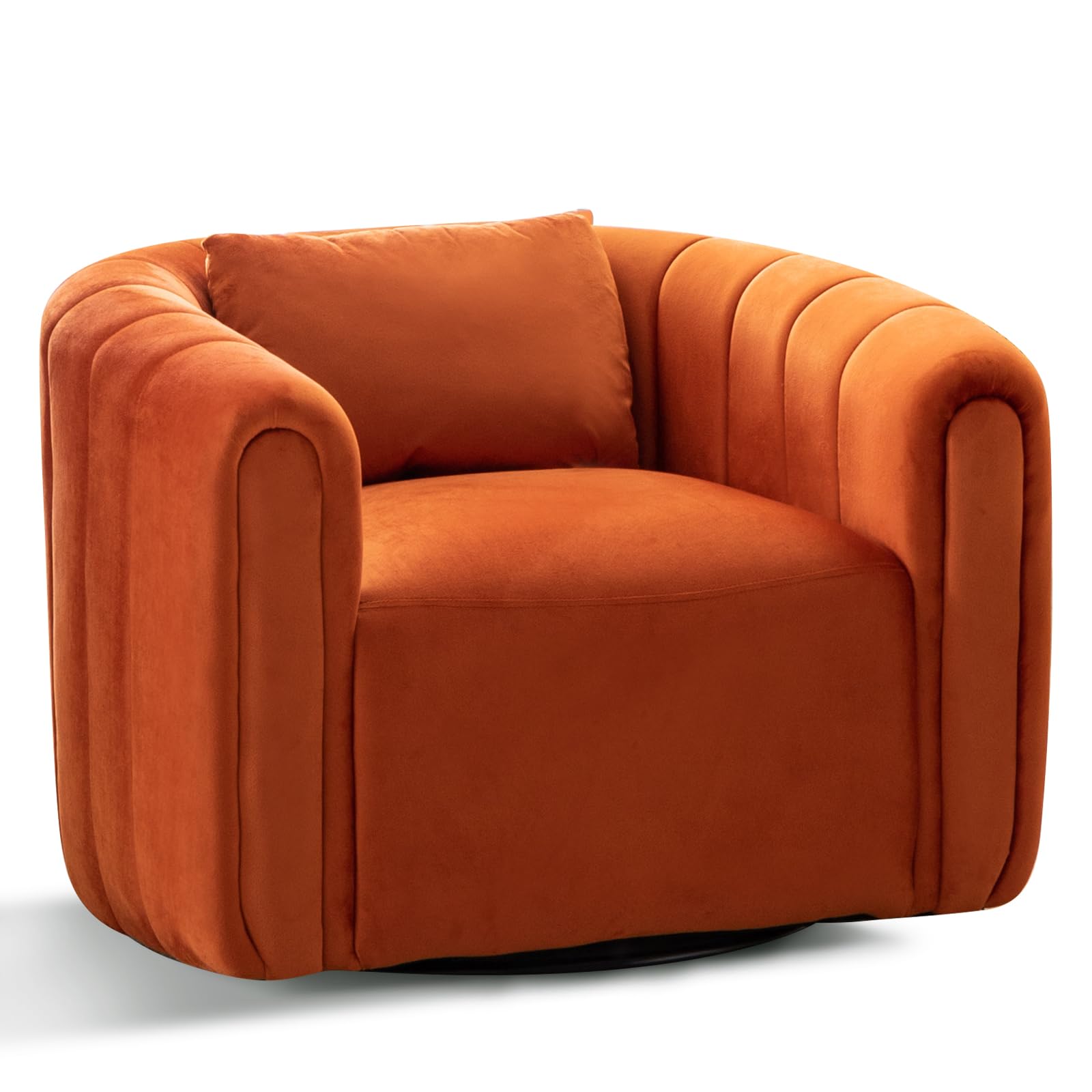 360-Degree Swivel Accent Chair for Living Room - Round Barrel Armchair with Pumpkin Shape, Single Club Sofa for Bedroom, Apartment & Office - Orange | Perfect for Reading Nook, Lounge Area & Small Spaces
