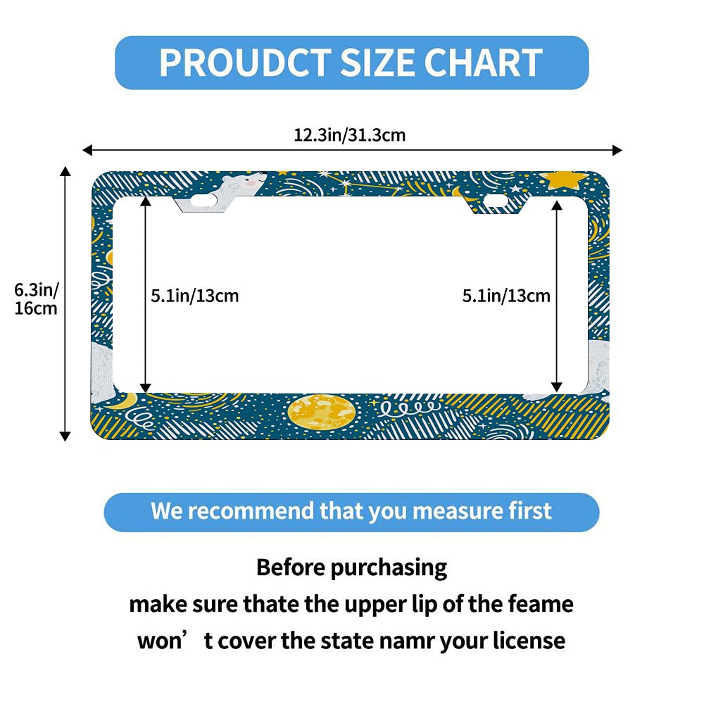 Polar Bear License Plate Cover - Moon Star Galaxy Cosmos Snow North Pole Night Abstract White Car Plate Frame for Women & Men - Perfect for Winter Car Decor, Holiday Gifts & Arctic-Themed Vehicle Accessories