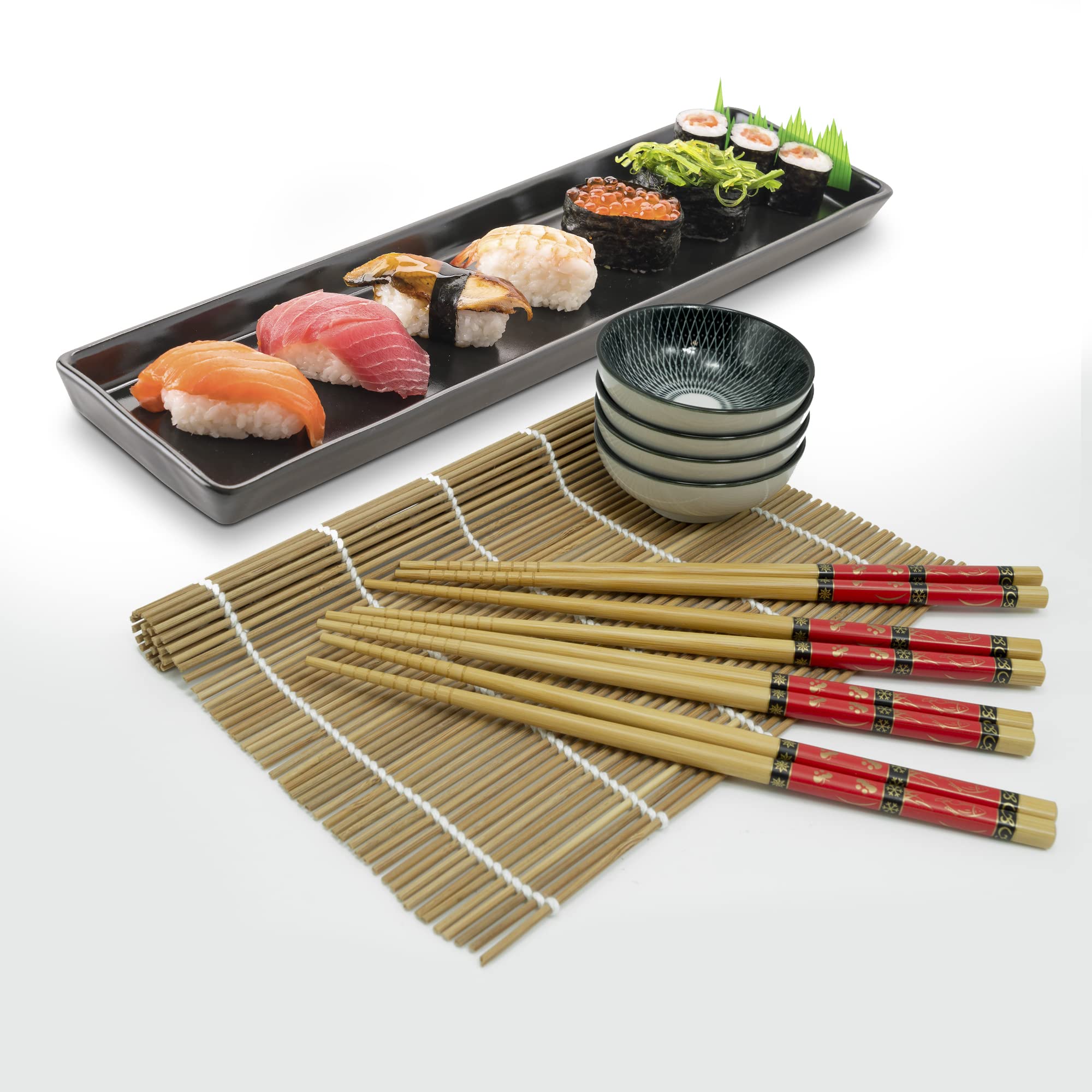 13-Piece Colorful Bamboo Chopsticks Set with Soy Sauce Dishes - Perfect for Sushi, Asian Cuisine & Dinner Parties