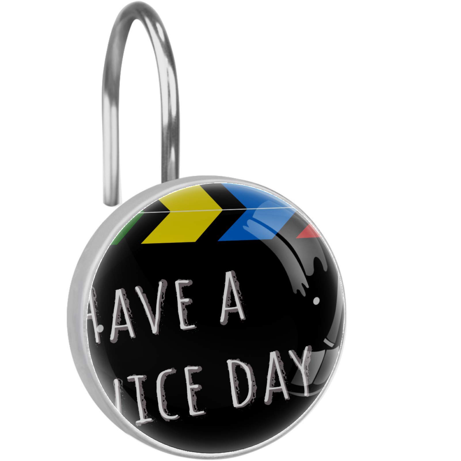 imobaby 12-Pack Black Clapboard Crystal Glass Shower Curtain Hooks & Rings - Round Bathroom Accessories for 'Have A Nice Day' Shower Curtains - Perfect for Modern Bathrooms, Spa Retreats & Home Decor