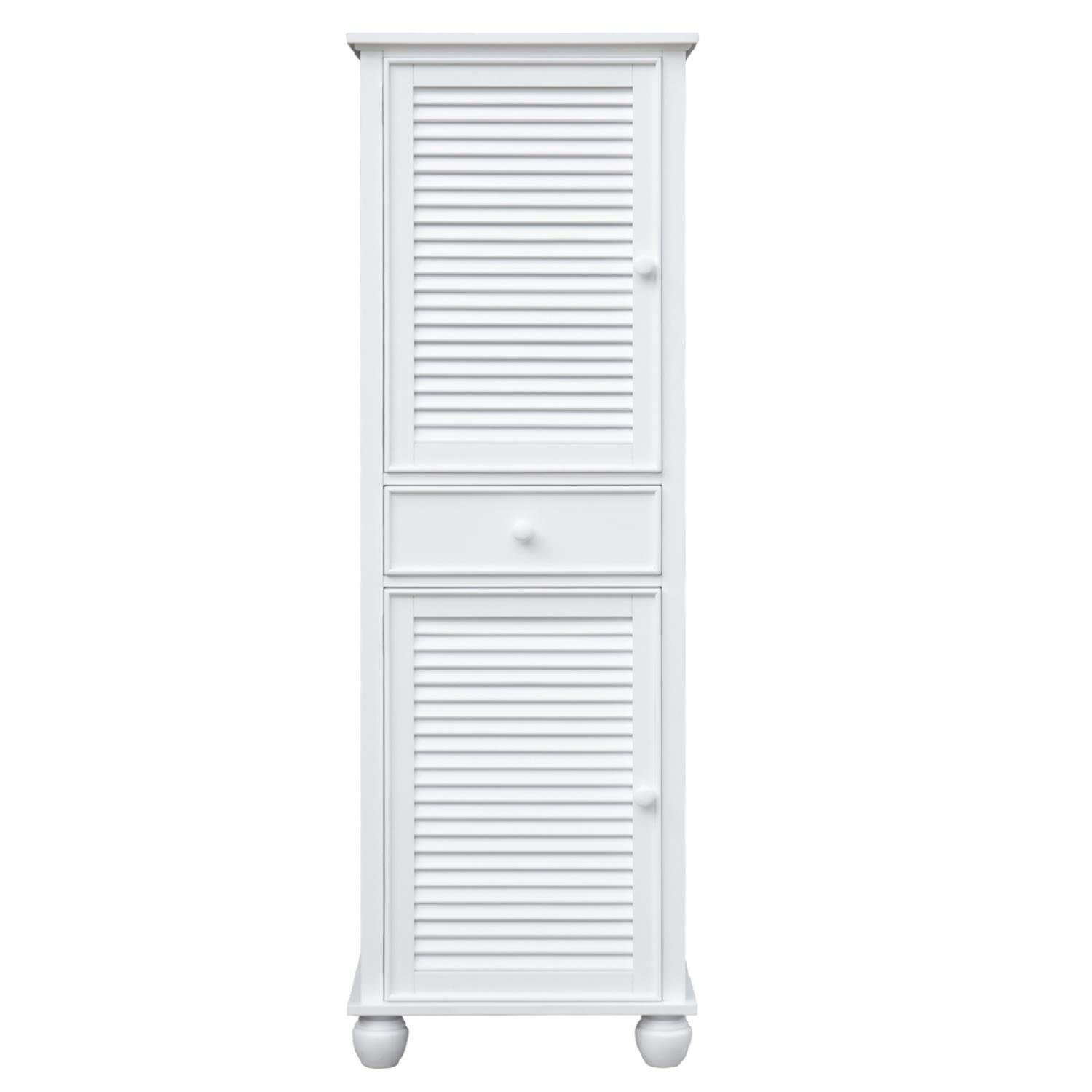 White Shutter Wood Tall Cabinet with Storage Drawer - Fully Assembled Kitchen Pantry & Bedroom Furniture for Entryway, Dining & Living Room - Perfect for Home Organization & Stylish Storage Solutions