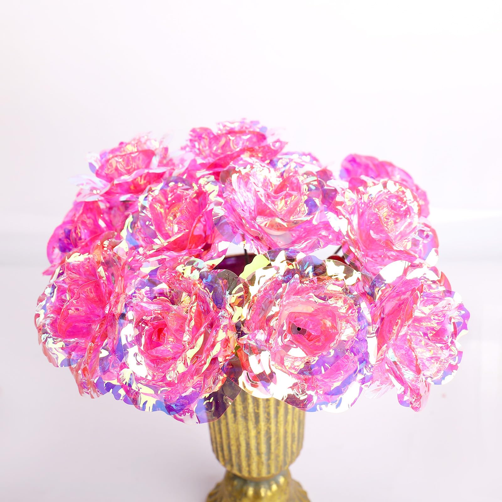 16Pcs Artificial Pink Galaxy Roses with Glitter - Forever Rainbow Rose Bouquet Gift Set for Women, Mom, Sister, Wife, Daughter - Perfect for Wedding, Birthday, Anniversary, Mother's Day Decorations & Romantic Home Decor