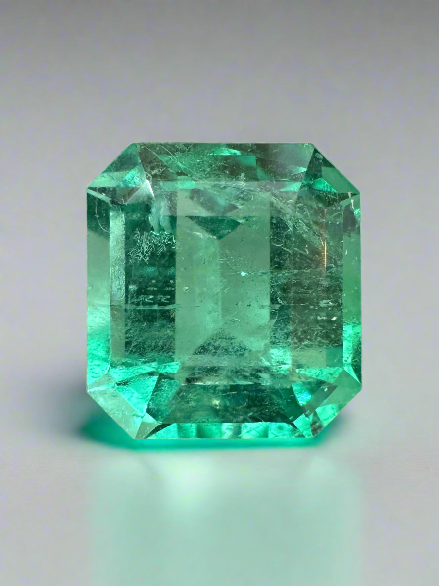 6.07 Carat 10.7x10mm Yellowish Green Natural Loose Colombian Emerald Asscher Cut Gemstone for Jewelry Making, Engagement Rings & Collector's Items