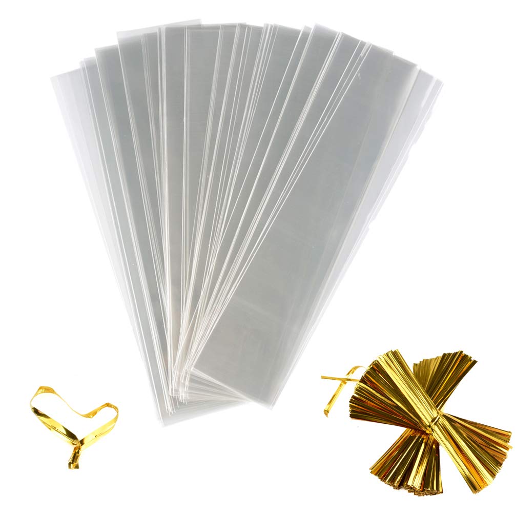 Funnyard 200 Pcs 2.4x10 Inch Clear OPP Pretzel Bags with 4