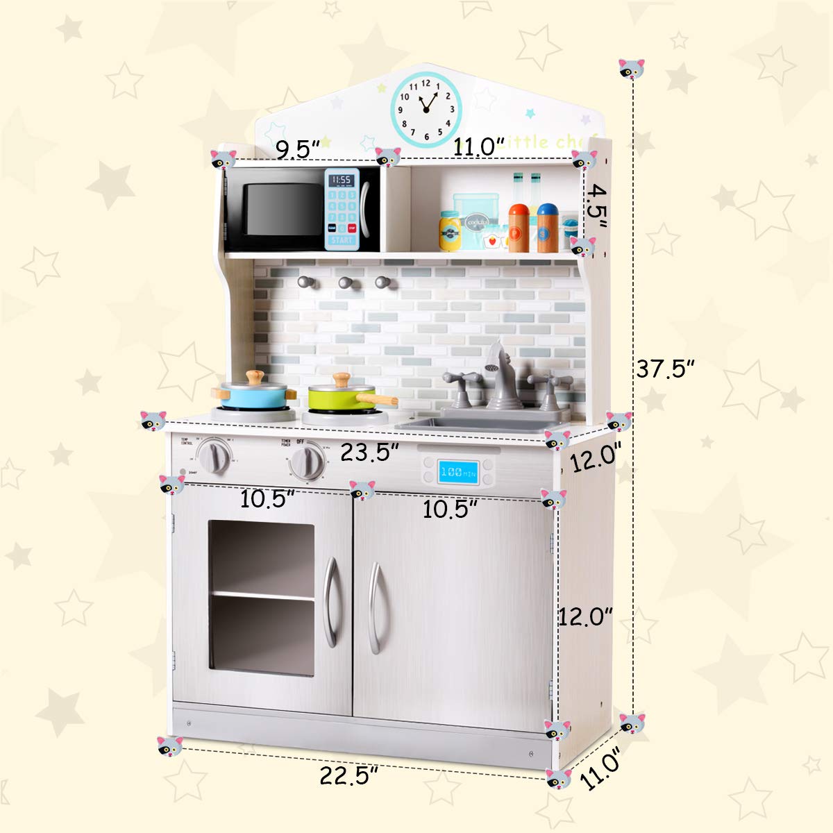 HONEY JOY Kids Kitchen Playset - Wooden Pretend Play Toy for Toddlers 3+ | Gift for Boys & Girls | Indoor Fun