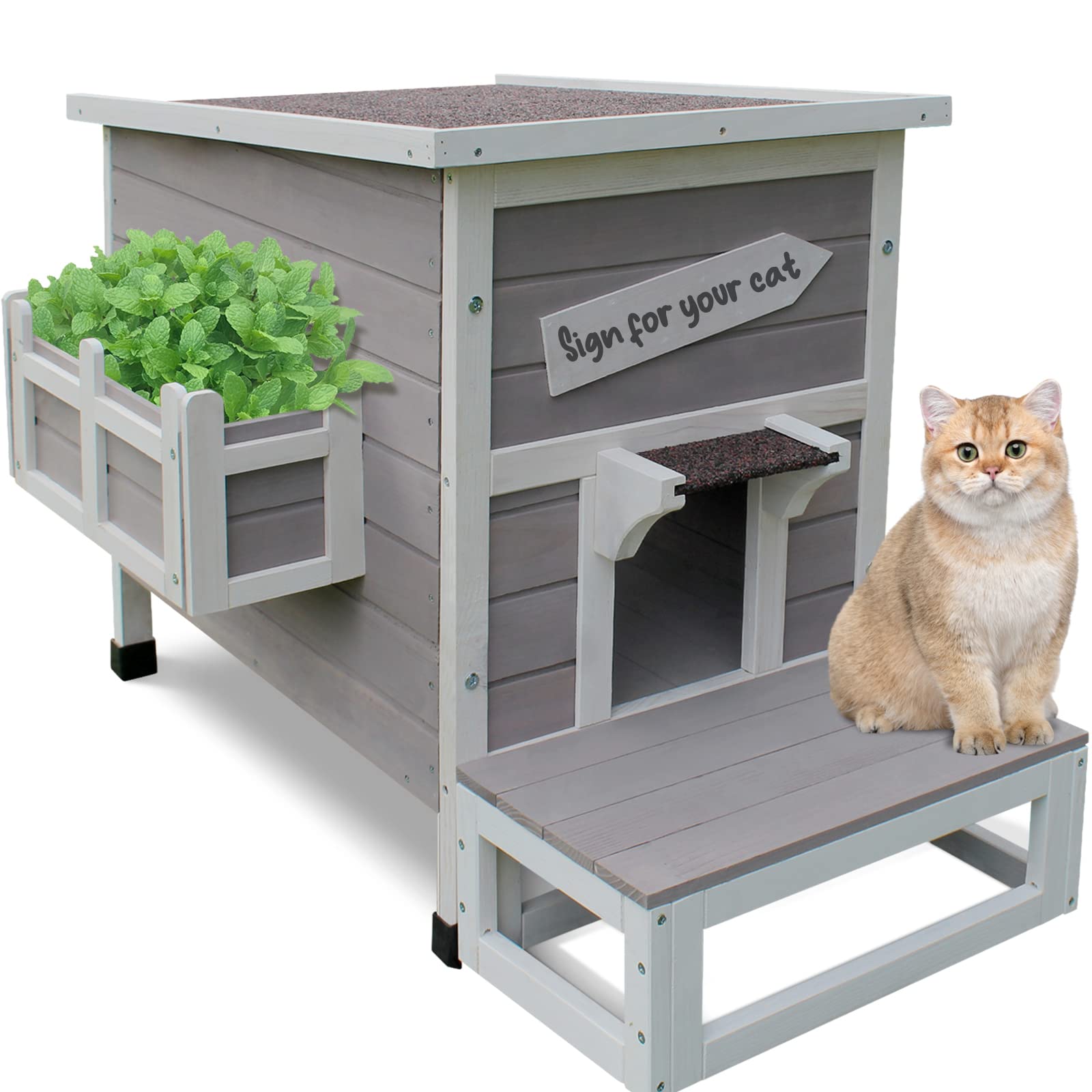 Rockever Large Weatherproof Outdoor Cat House - Wooden Shelter for Feral Cats with Escape Door - Perfect for Backyard, Garden & Winter Protection