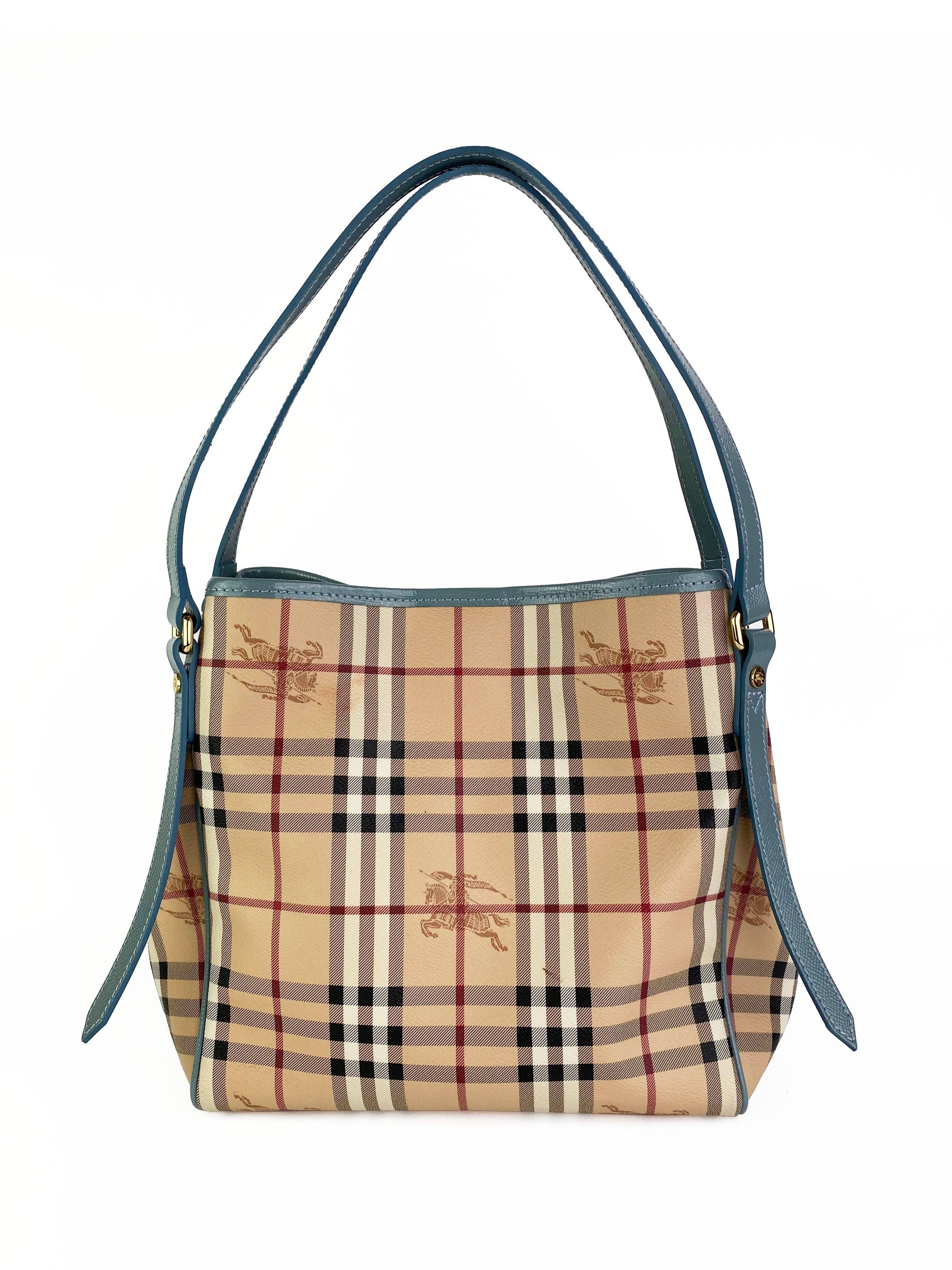 Burberry Blue Trim Haymarket Tote Bag - Luxury Designer Handbag for Women | Perfect for Work, Travel & Everyday Use