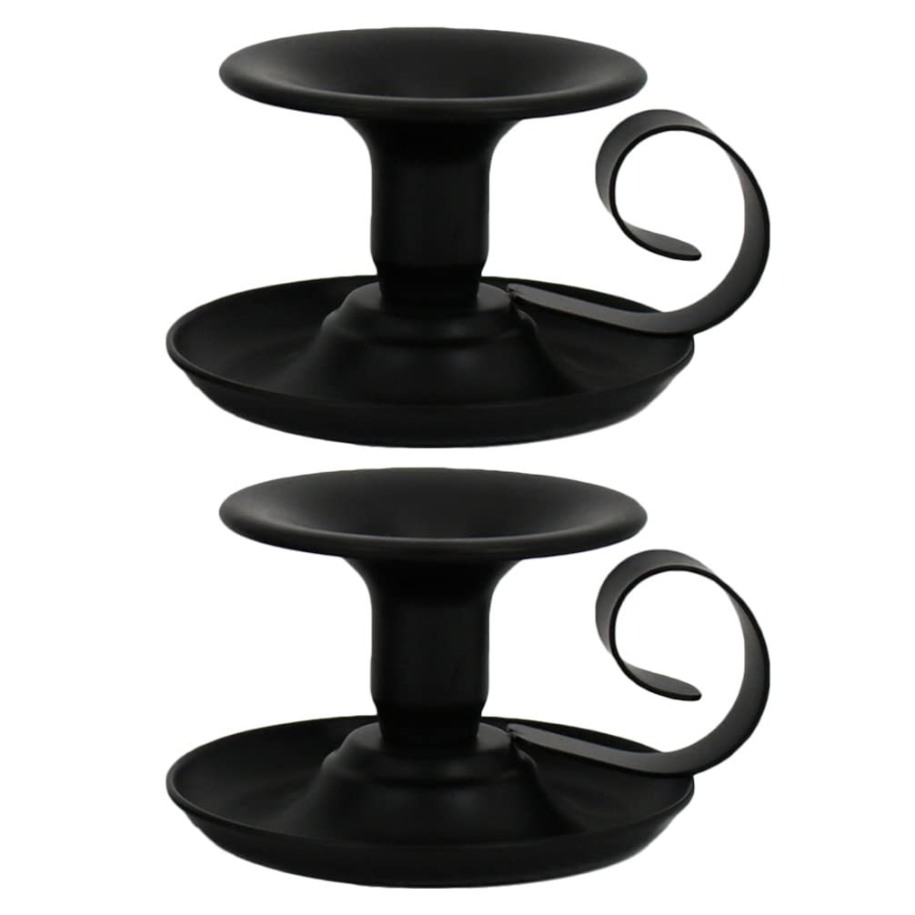 2-Pack Black Iron Candle Holders - Vintage Retro Candlestick Stand for Home Decor, Wedding Centerpieces, Dining Table & Fireplace Mantel Decorations