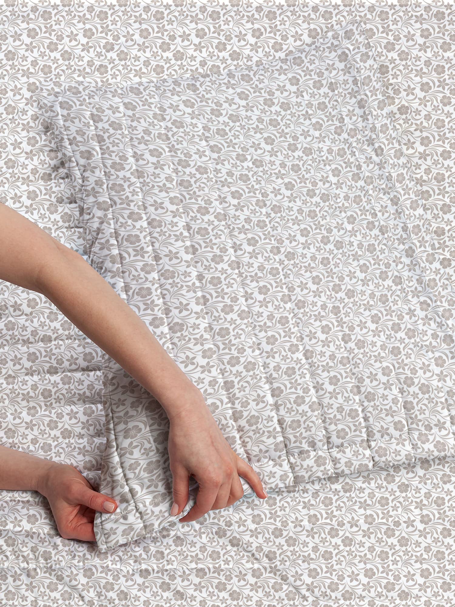 Ambesonne Beige Microfiber Bedspread Set - Soft Floral Design with Nature Inspired Foliage Pattern, Twin Size Bedding Set with Pillow Sham & Comforter in Tan White | Perfect for Bedroom Decor, Guest Room Makeover, and Cozy Home Styling