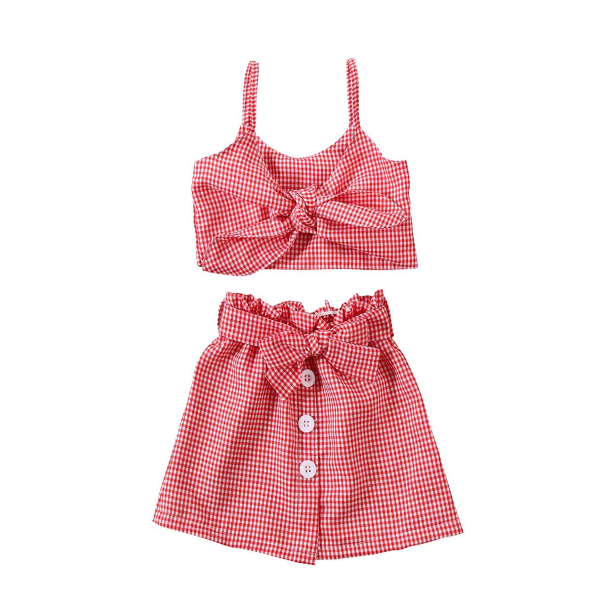 Adorable Toddler Baby Girl Plaid Outfits - Halter Strap Crop Top & Ruffle Skirt 2-Piece Set | Summer Clothes for Girls | Perfect for Playdates, Beach Trips & Family Photos