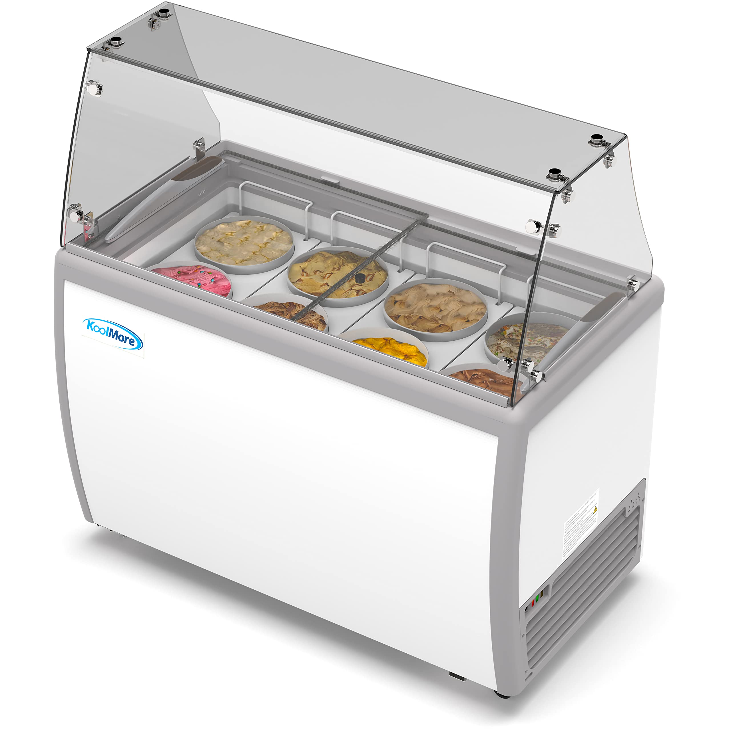 Koolmore 49-Inch Commercial Ice Cream Dipping Cabinet with Sneeze Guard - 8 Display Tubs, 6 Storage Tubes, Sliding Glass Door & Locking Wheels - 13 Cu. Ft. Ice Cream Display Case for Restaurants, Cafes & Dessert Shops (KM-ICD-49SD-FG)