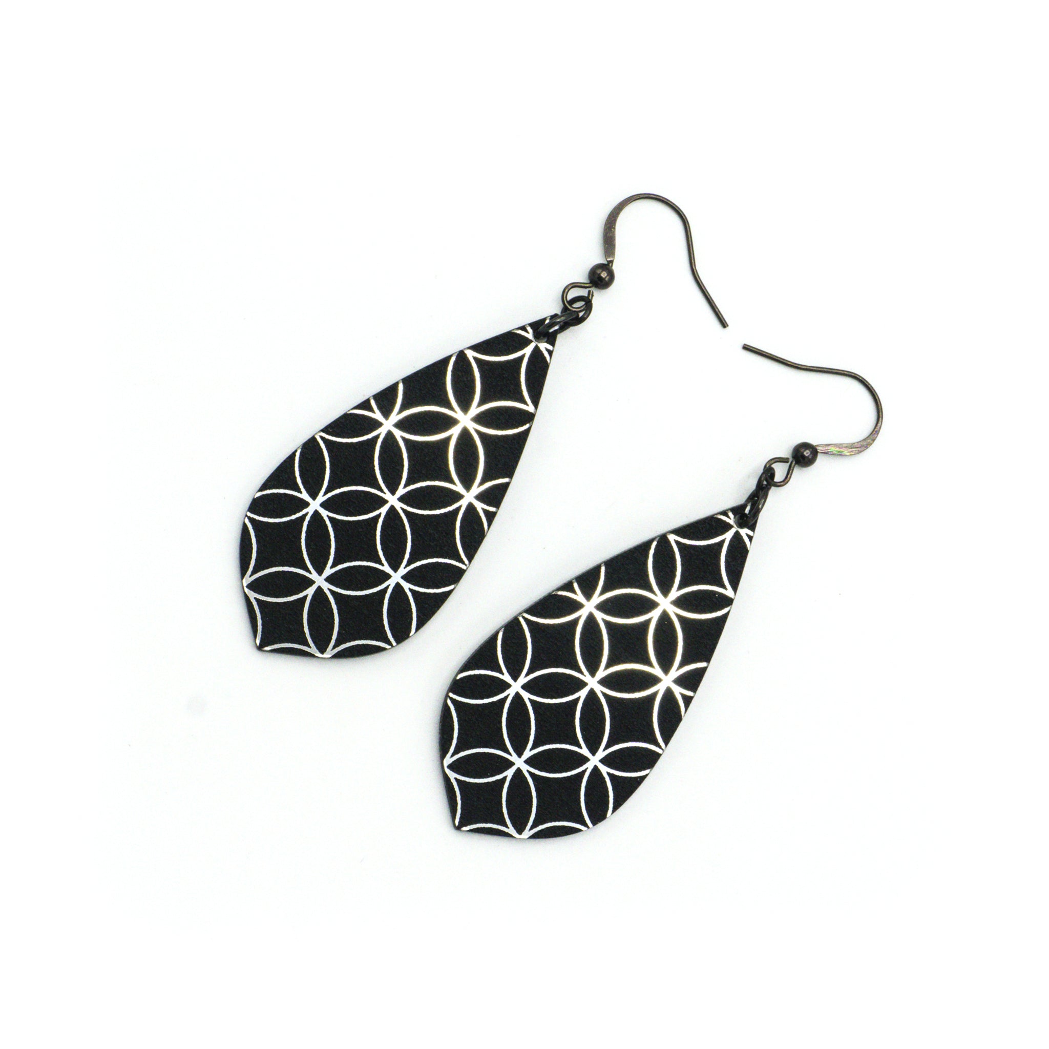 38R Acrylic Earrings in Brushed Silver & Black | Stylish Gem Point Dangle Earrings for Women | Perfect for Parties, Weddings & Everyday Wear