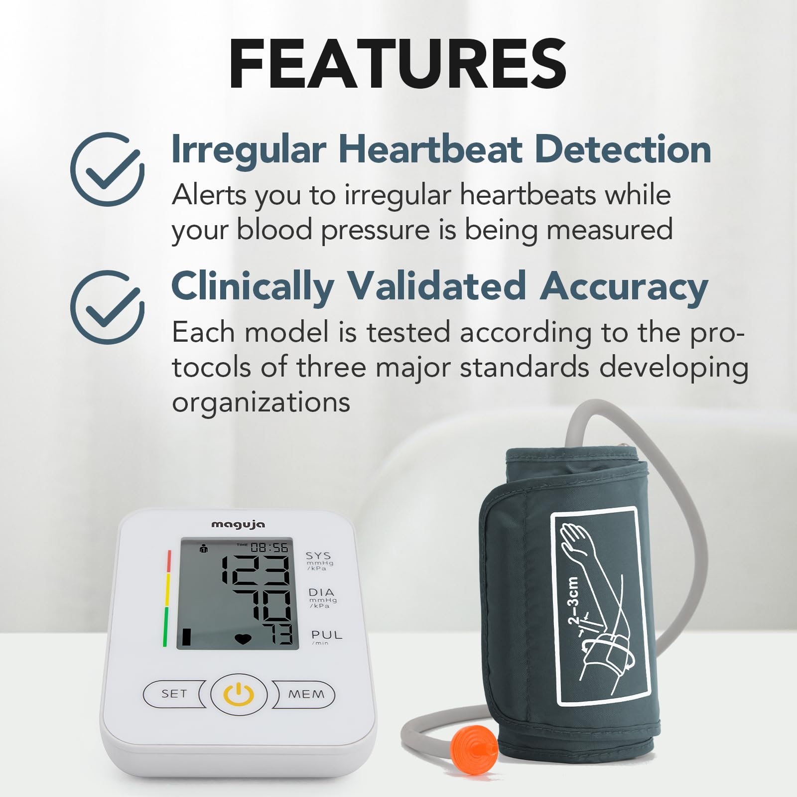 Maguja Automatic Digital Upper Arm Blood Pressure Monitor with Wide Range Cuff & Voice Broadcast - Accurate Home Blood Pressure Machine for Adults (White) - Ideal for Daily Health Monitoring & Hypertension Management