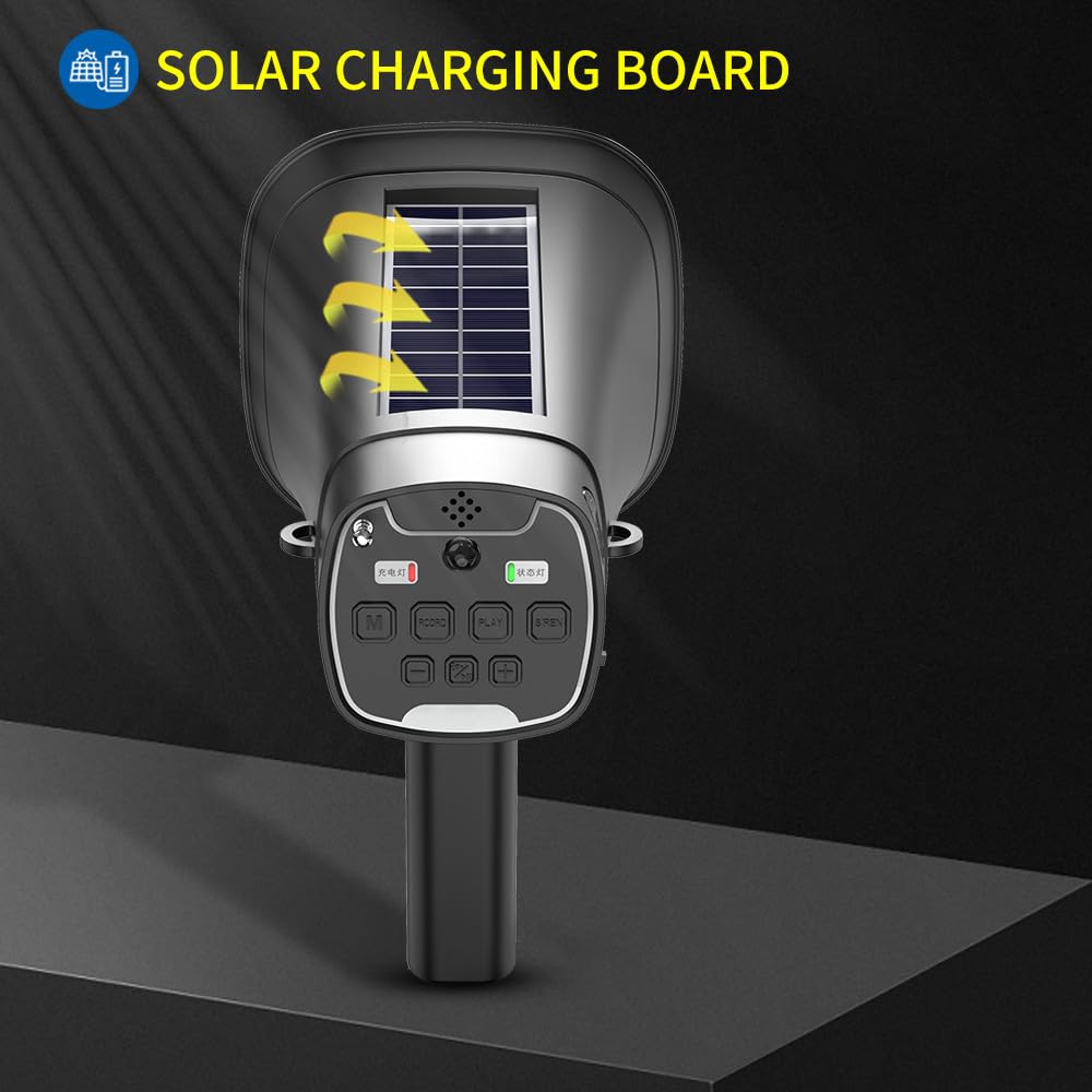 Solar-Powered Megaphone Speaker - Portable Wireless Outdoor PA System with Recording & LED Light - Handheld Voice Amplifier for Public Speaking, Teaching, Camping & Emergency Use - Includes Adjustable Strap