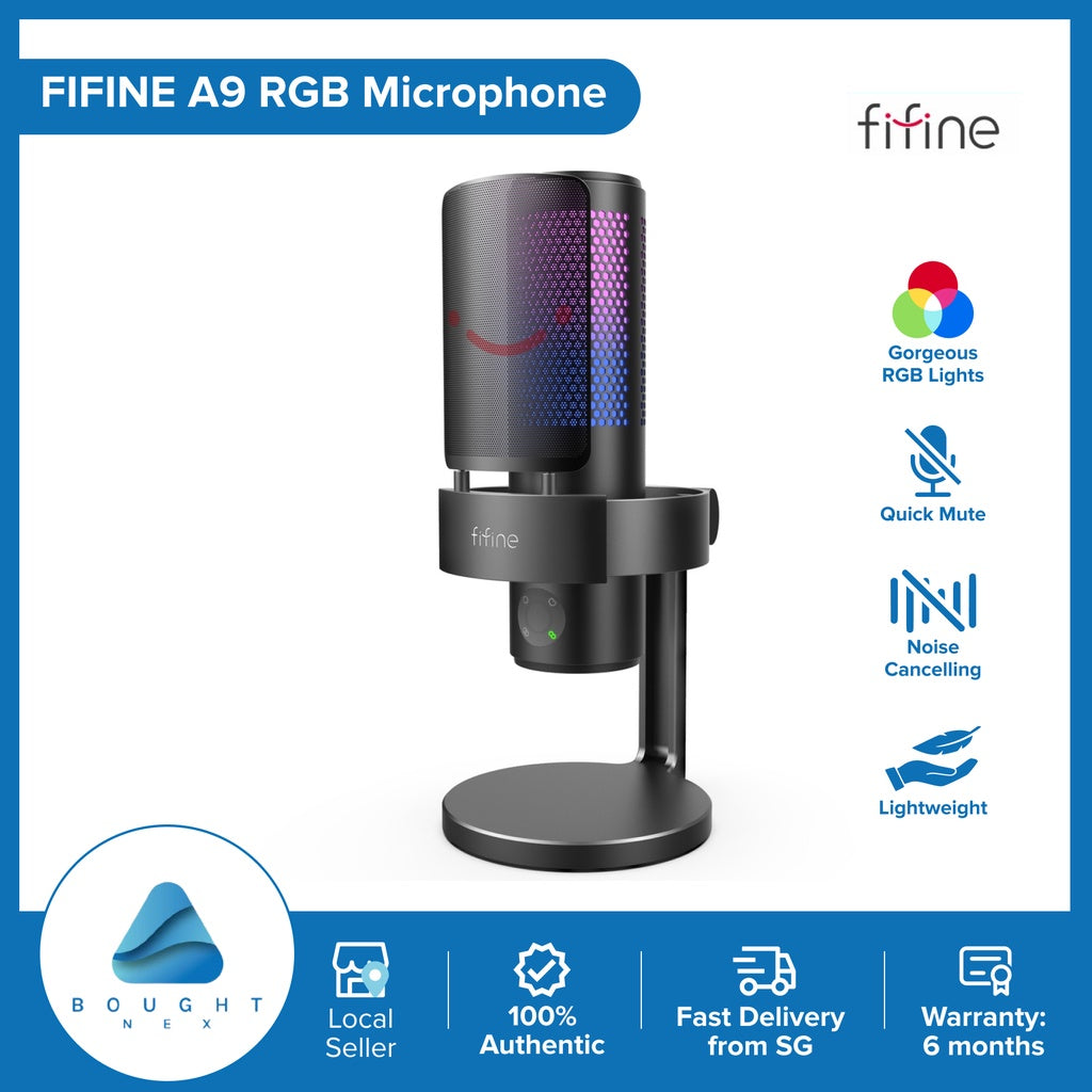 FIFINE A9 RGB USB Microphone with 4 Directional Patterns & Quick Mute Button - Professional Gaming, Podcasting & Recording Mic for Streamers, YouTubers & Home Studios
