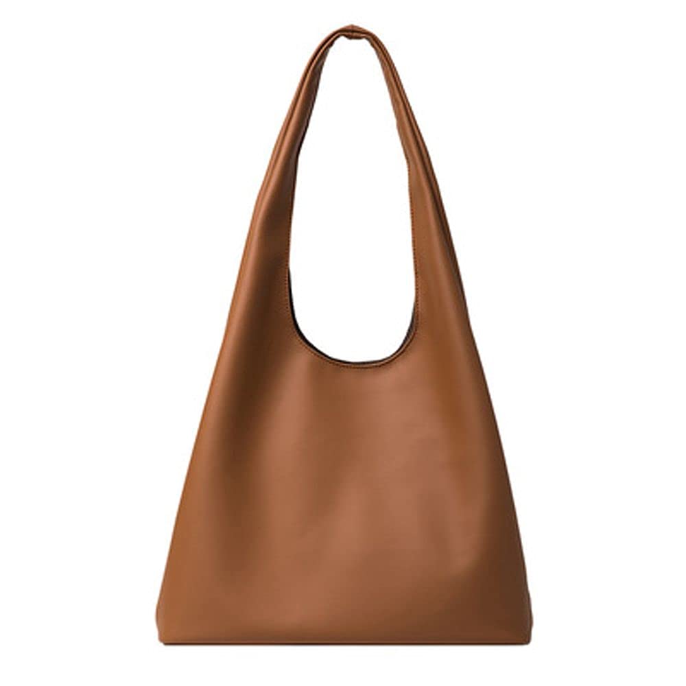 Soft Leather Women's Shoulder Bag - Simple Solid Color Large Capacity Tote for Travel, Shopping & Casual Use | Brown | Durable & Stylish Everyday Handbag
