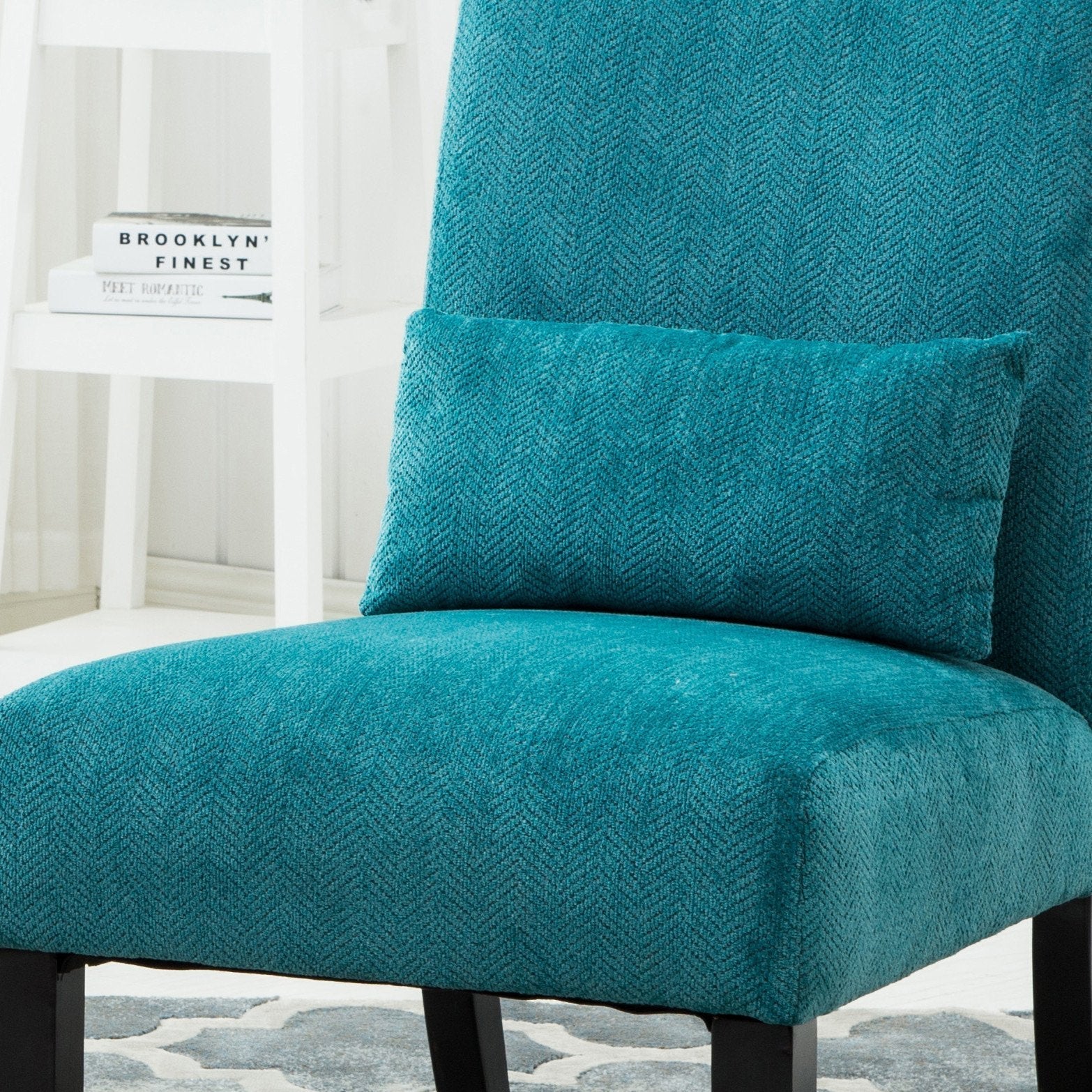 Roundhill Furniture Pisano Chenille Fabric Armless Contemporary Accent Chair with Matching Kidney Pillow - Modern Living Room Seating for Small Spaces, Home Office & Reading Nook