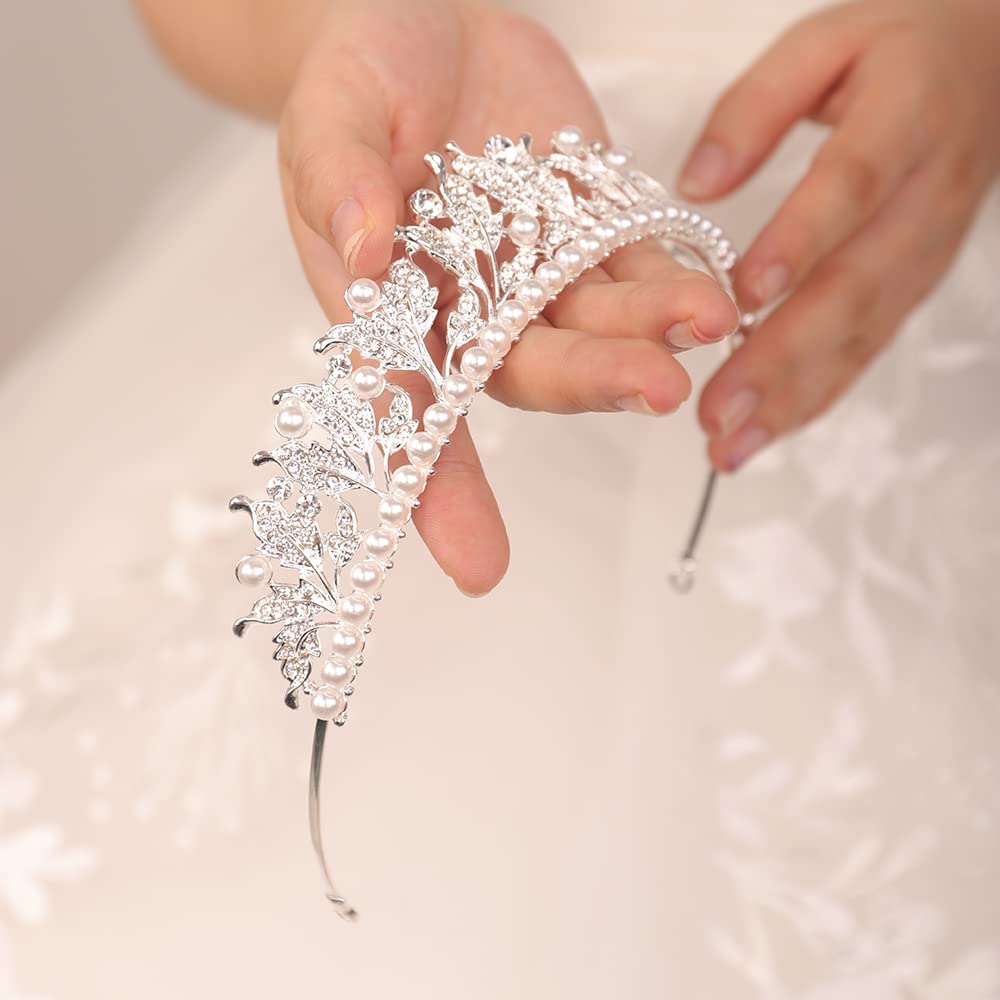 JWICOS Silver Pearl Tiara Crown for Women - Elegant Bridal Wedding Headpiece for Bride, Prom, Pageant, Birthday & Party | Perfect for Weddings, Proms, Pageants & Special Occasions