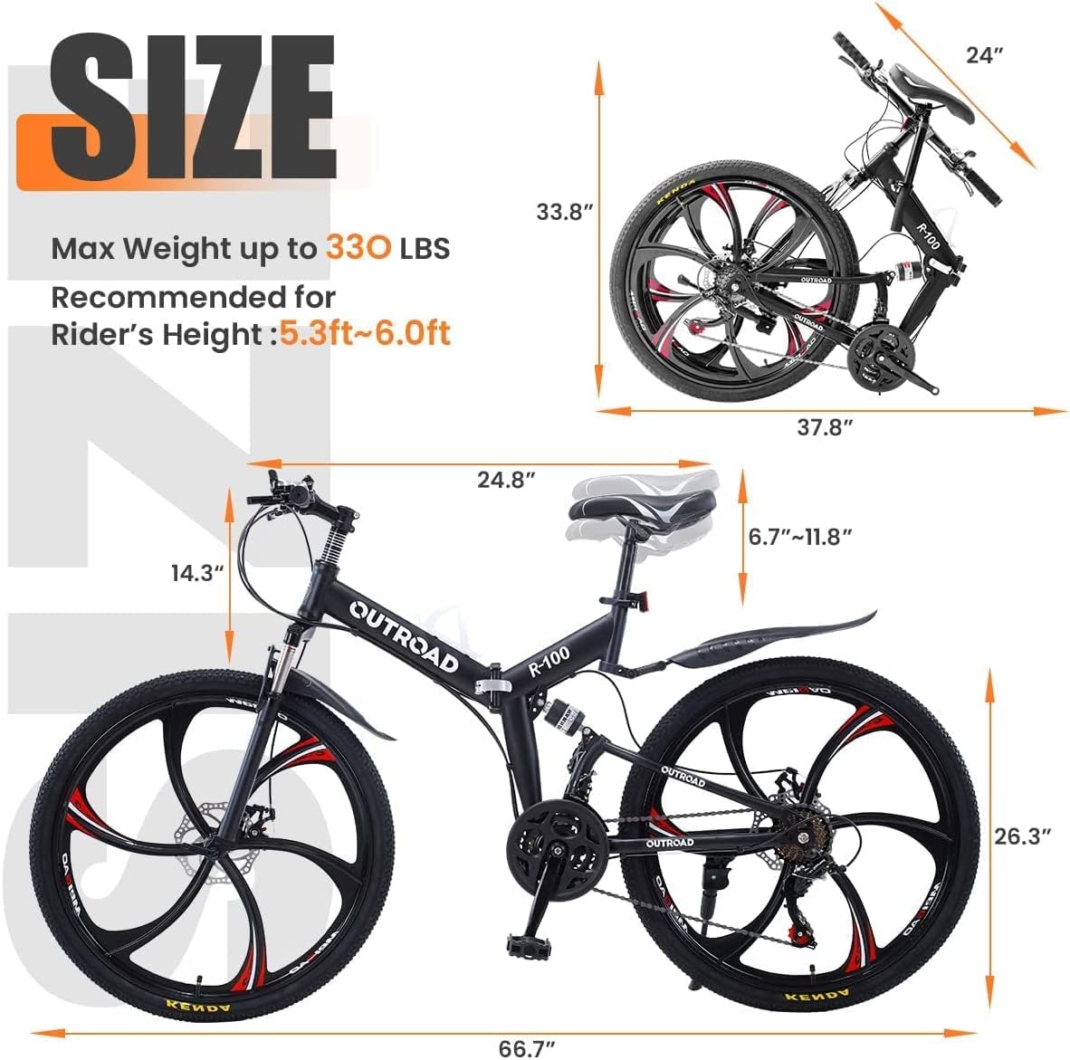 26 Inch Folding Mountain Bike for Adults - Carbon Steel Frame, 21 Speed Gears, Dual Disc Brake & Suspension - Easy Assembly Men's/Women's Bicycle (Black/Green/Orange) | Perfect for Commuting, Trail Riding & Outdoor Adventures