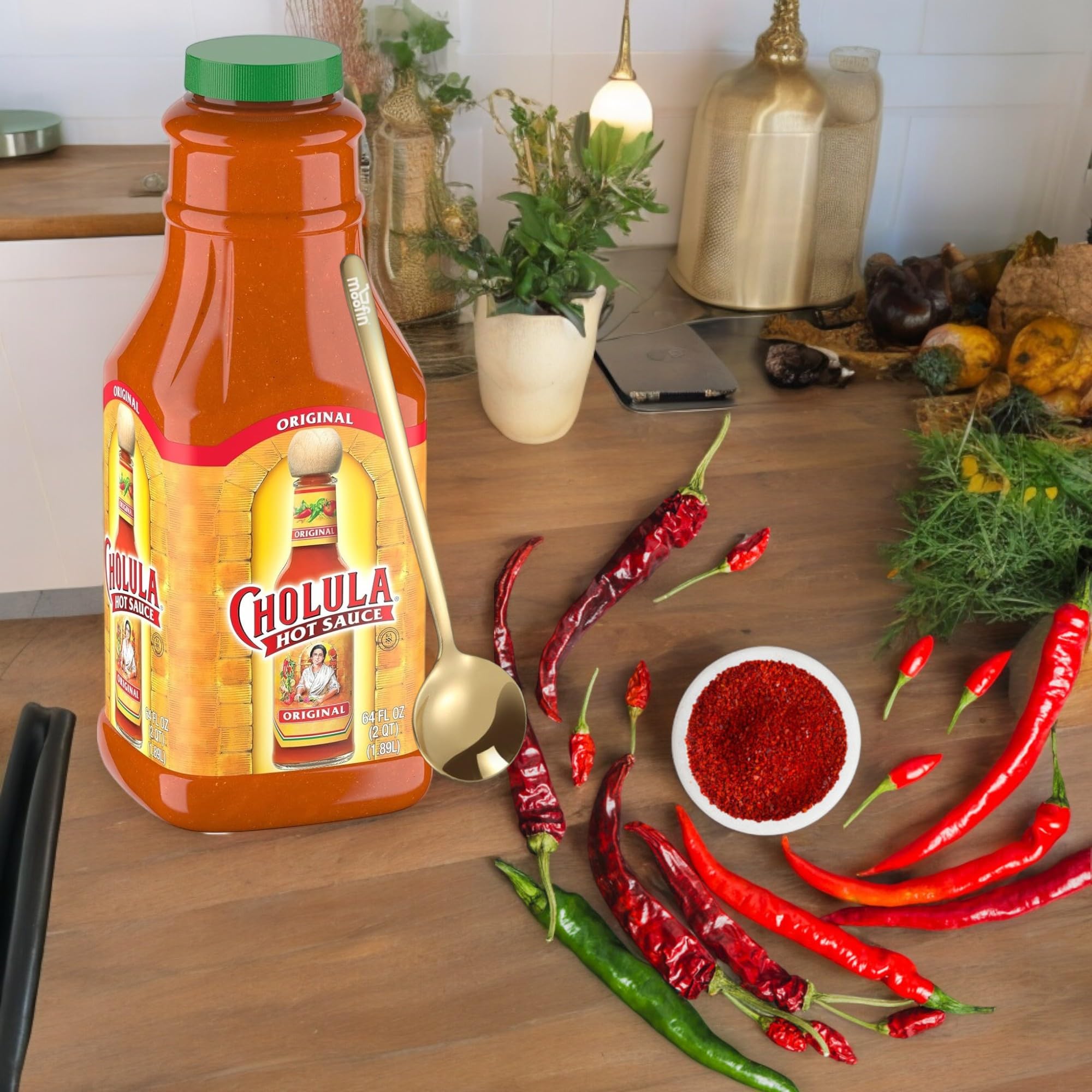 Authentic Mexican Hot Sauce 64 Oz - Signature Spice Blend with Perfect Heat Balance | Includes Golden Spoon | Great for Tacos, Wings, Nachos & Cooking | Premium Hot Sauce Gift Set [Pack of 1]