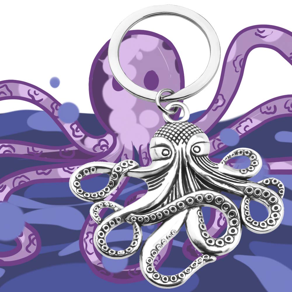 BEKECH Octopus Keychain - Black Eyed Squid Charm, Sea Animal Jewelry for Pirates & Ocean Lovers | Perfect Gift for Beach Parties, Nautical Decor & Key Accessories