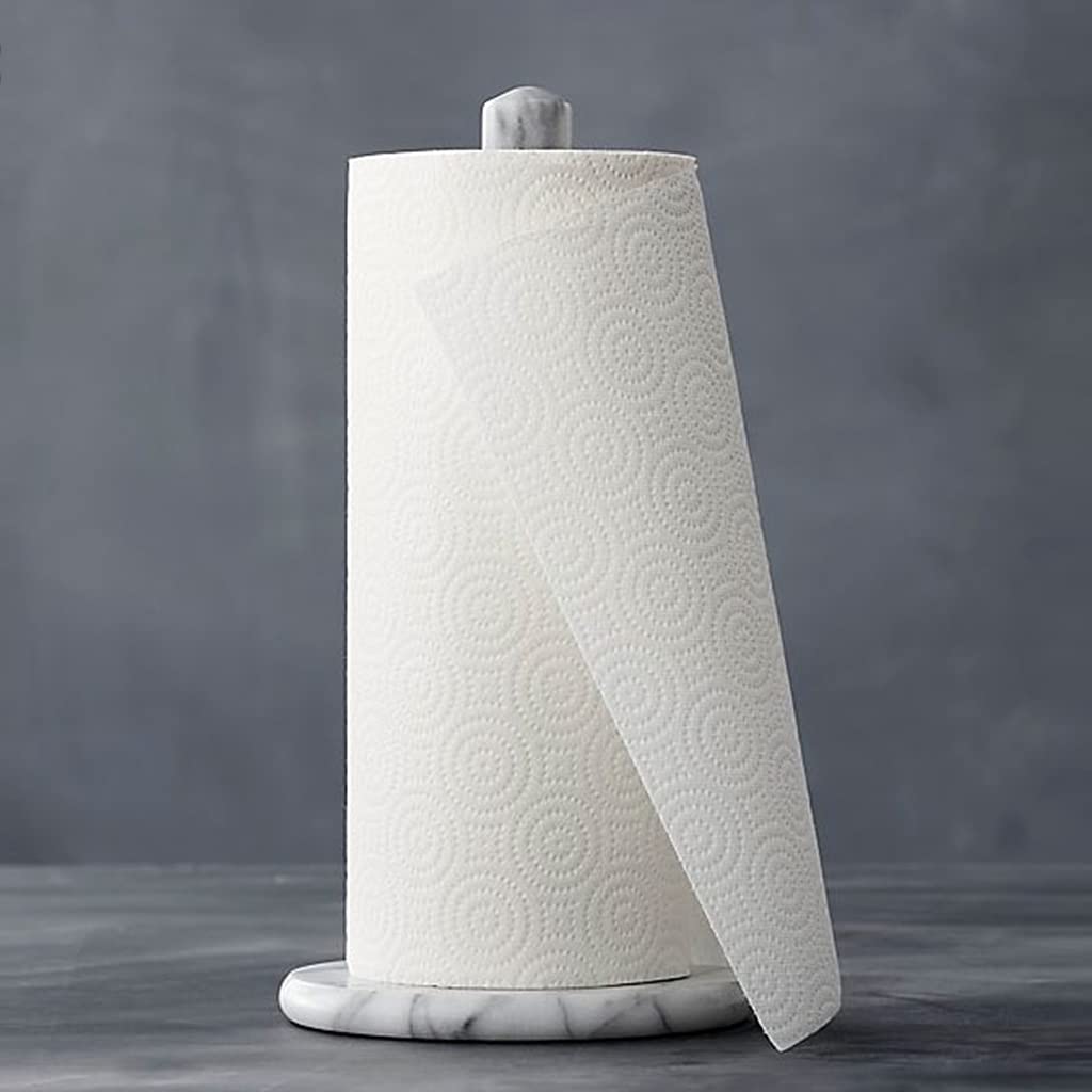 QFFL White Marble Paper Towel Holder - Heavy Weighted Base Upright Dispenser for Kitchen Counter, Bathroom & Cabinet | Perfect for Home, Office & Restaurant Use