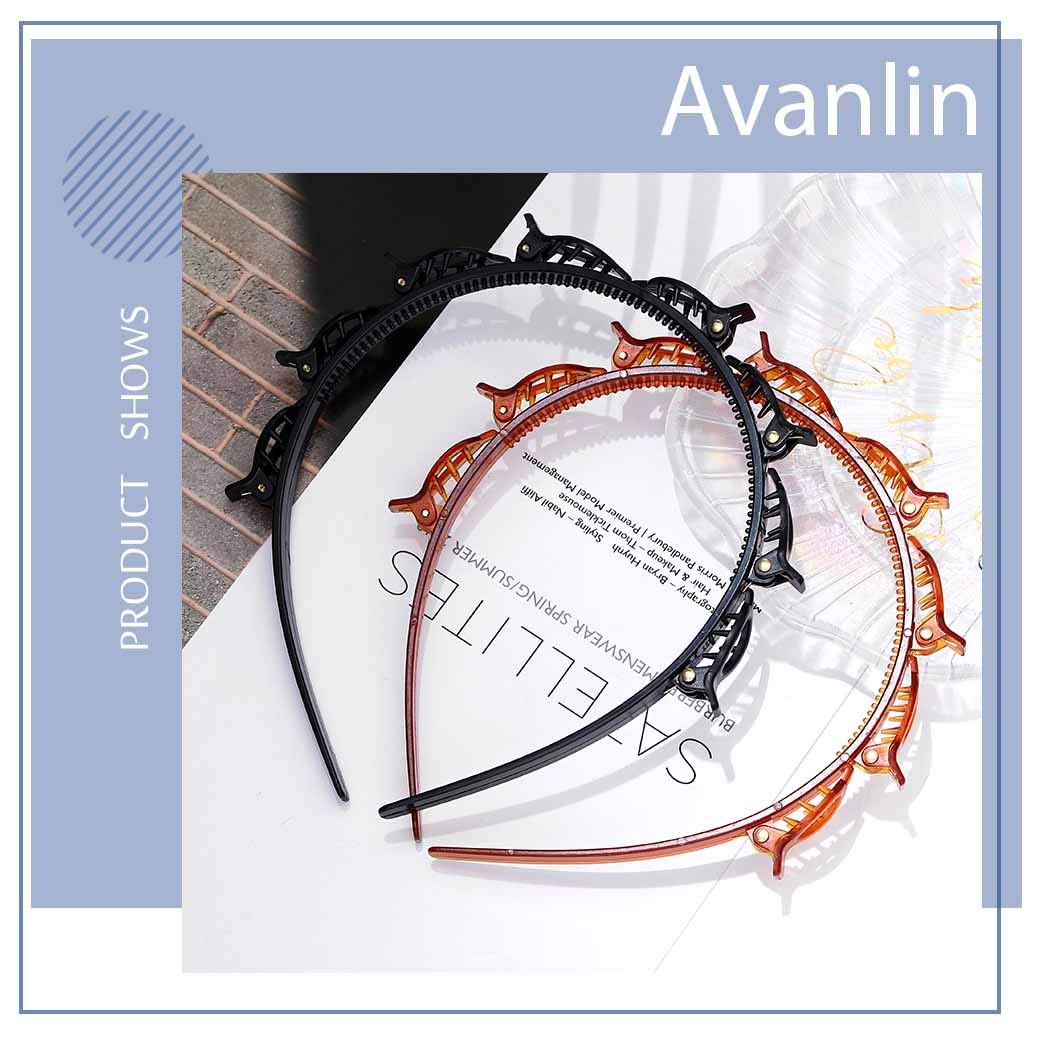 Double Layer Twist Plait Plastic Headband with Alligator Clips - Women & Girls Hair Accessories (2-Pack, Black & Brown) | Perfect for School, Work, and Everyday Styling