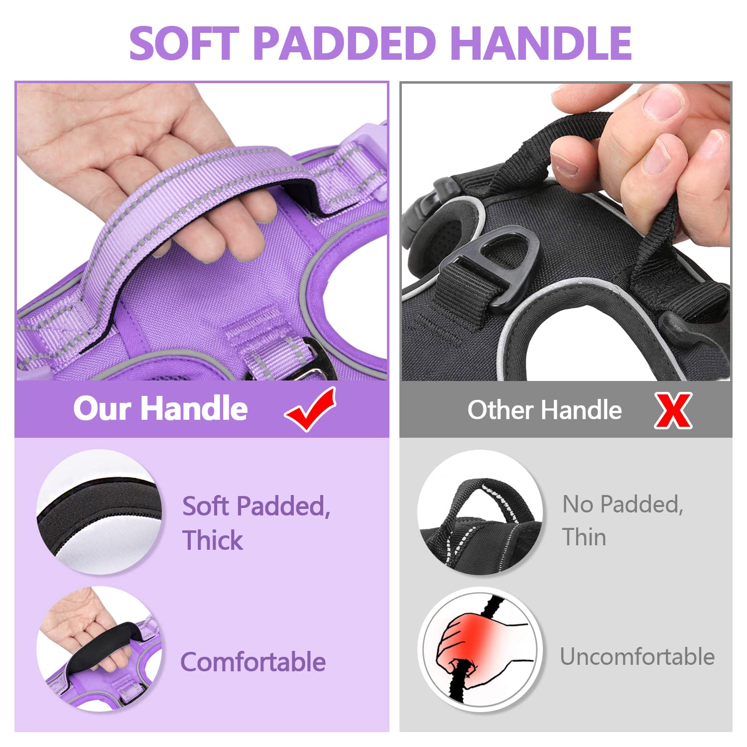 PoyPet No Pull Dog Harness - Reflective Adjustable Pet Vest with Padded Handle for Small Medium Large Dogs - Light Purple Matching Trim - Perfect for Walking, Running & Nighttime Safety