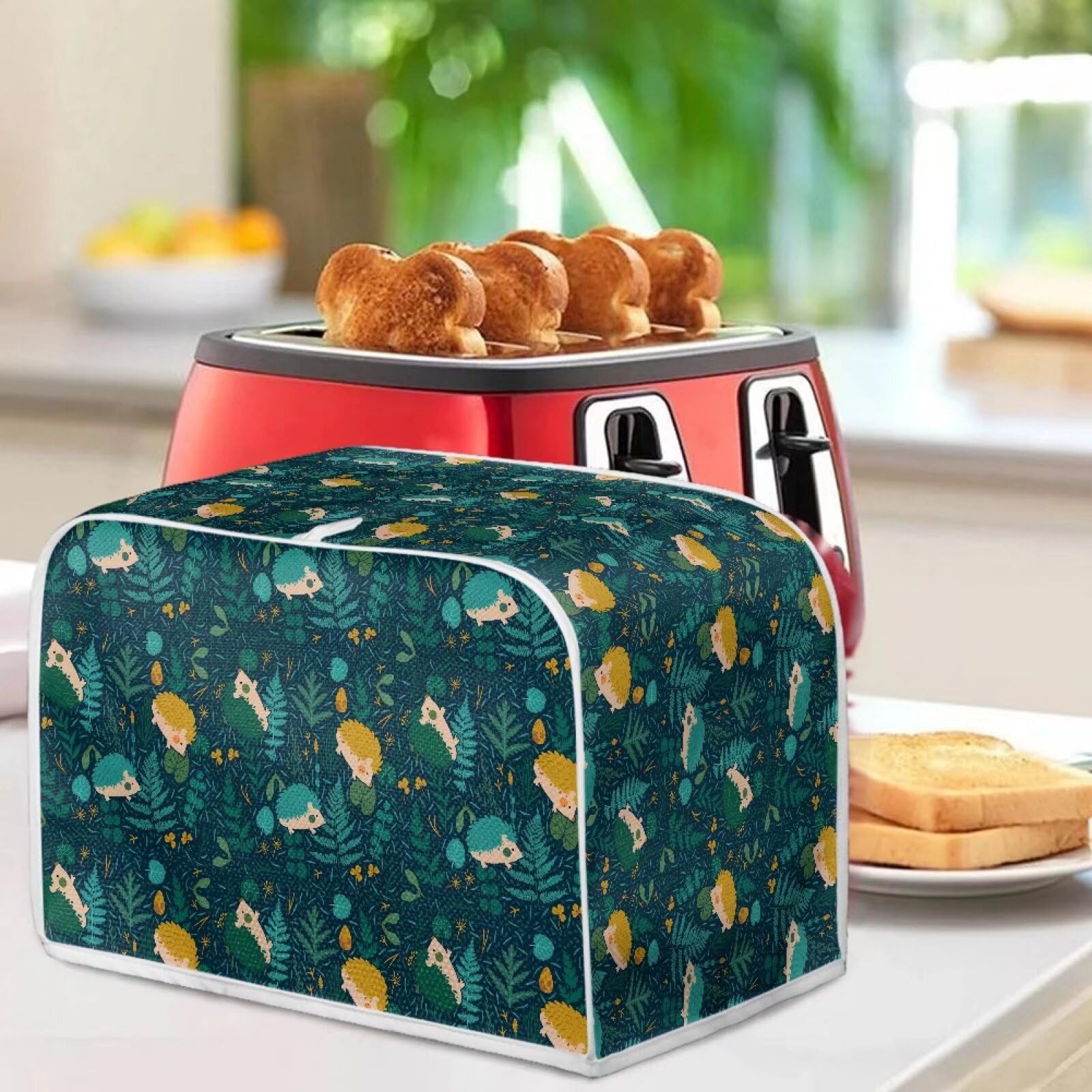 Flowers Hedgehog Printed 4-Slice Toaster Cover - Dustproof Kitchen Appliance Protector for Standard Toasters & Bread Makers | Perfect for Small Kitchen Decor & Countertop Organization