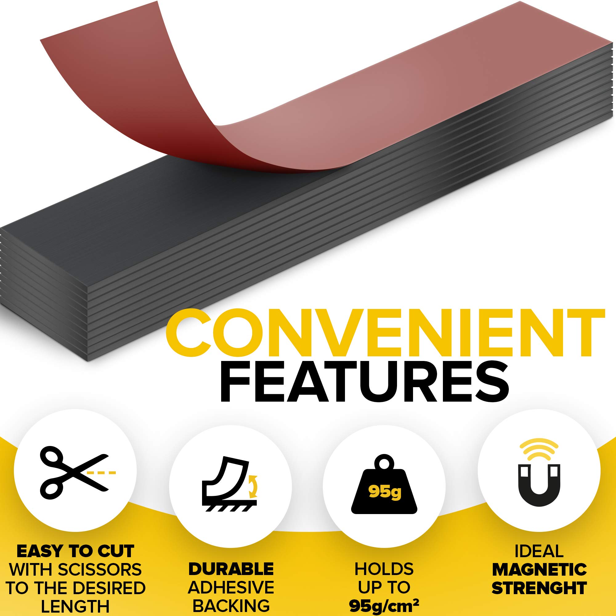 Strong Adhesive Magnetic Strips - Heavy Duty Magnetic Tape for DIY Crafts, Tools & Knife Organization - Wall Mount Magnetic Tool Holder for Kitchen, Garage, Workshop & Garden - Perfect for Organizing Utensils, Gardening Tools & Workshop Equipment