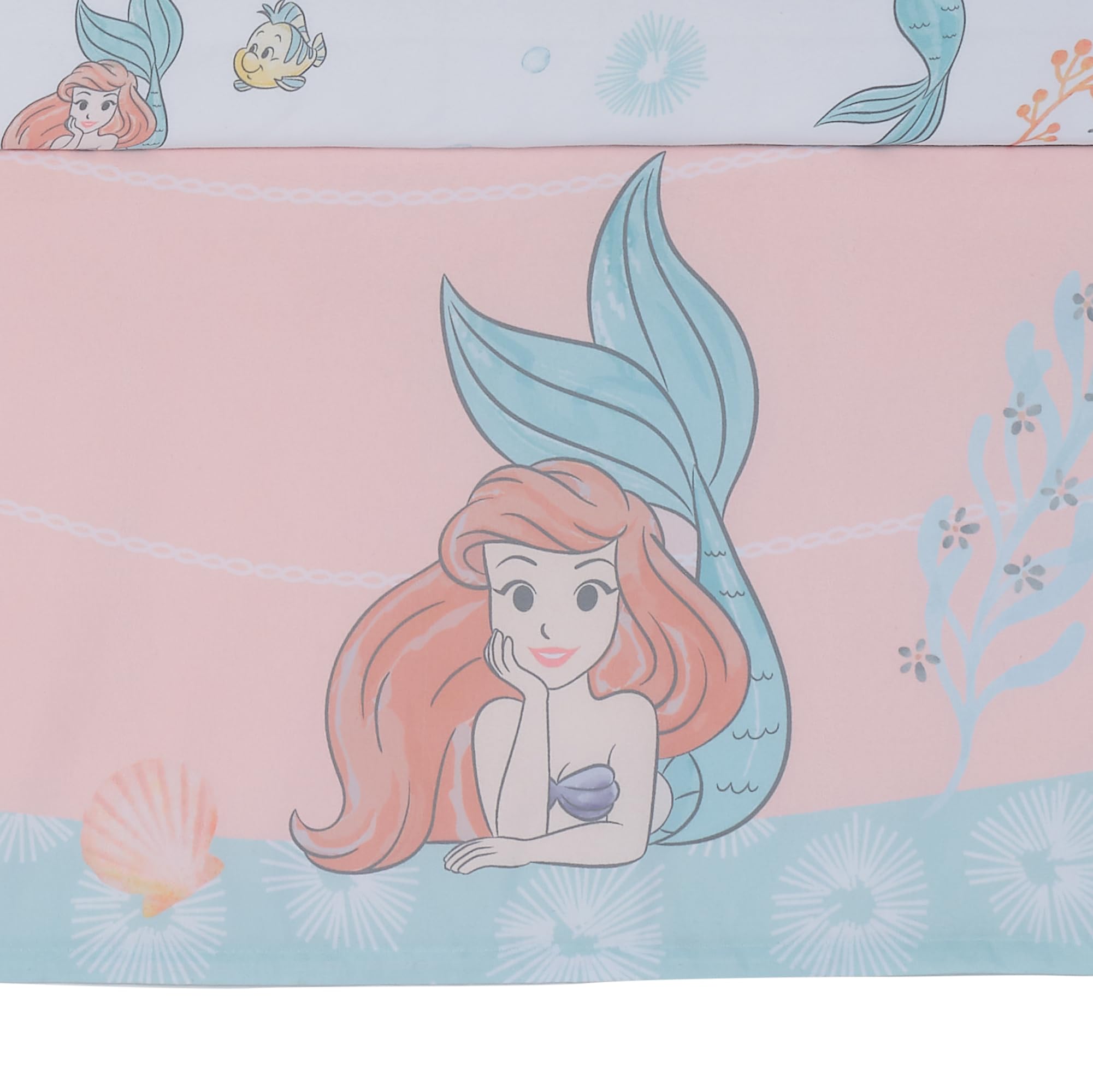 Disney Baby The Little Mermaid 3-Piece Crib Bedding Set - Soft Baby Blanket, Fitted Sheet & Crib Skirt - Perfect for Nursery, Baby Shower Gift & Newborn Sleep Comfort
