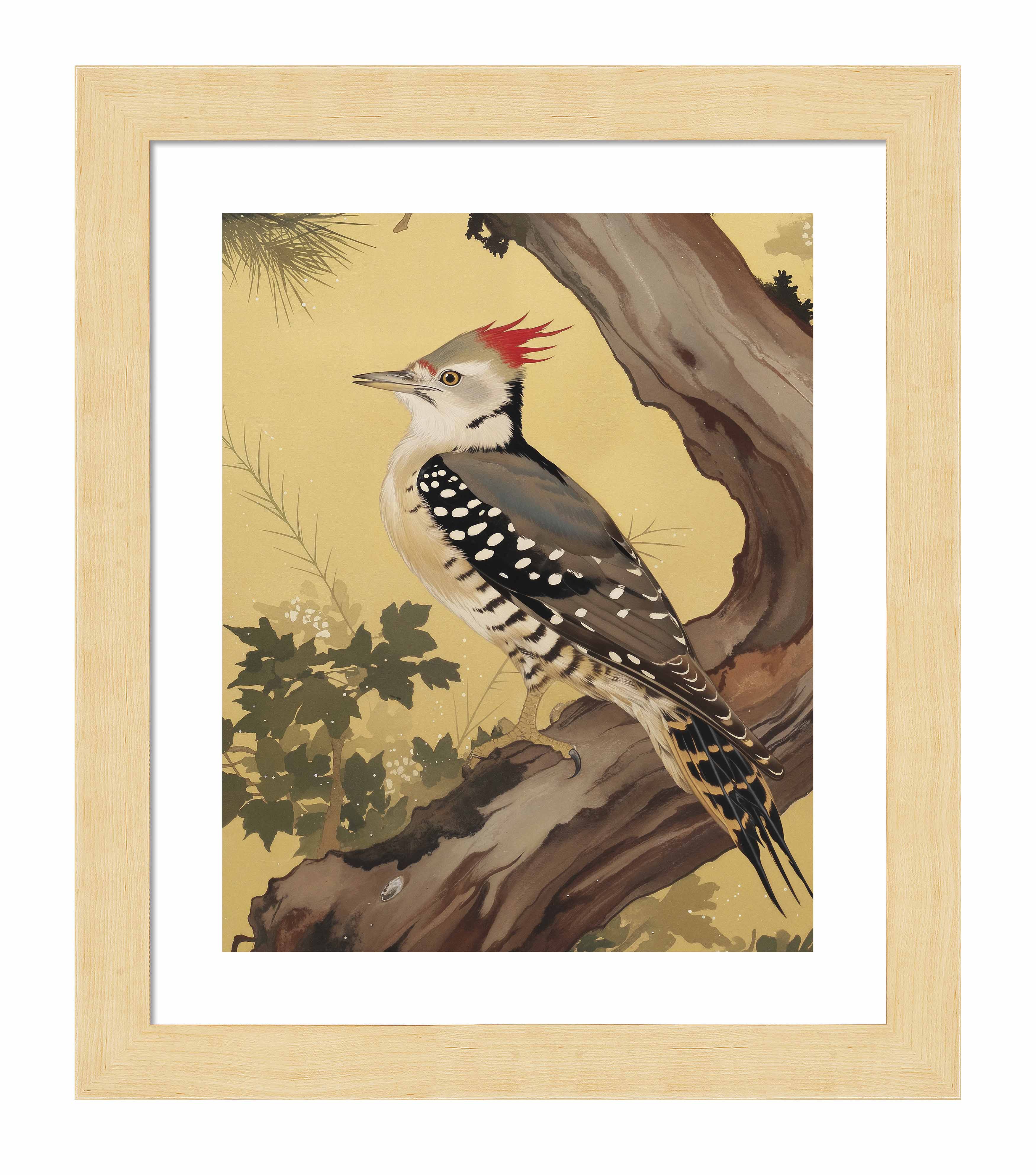 Echoes of the Forest Woodpecker in Pine Haven - Nature Inspired Wall Art Prints for Home & Office Decor | Wildlife Bird Painting for Living Room, Bedroom, or Study