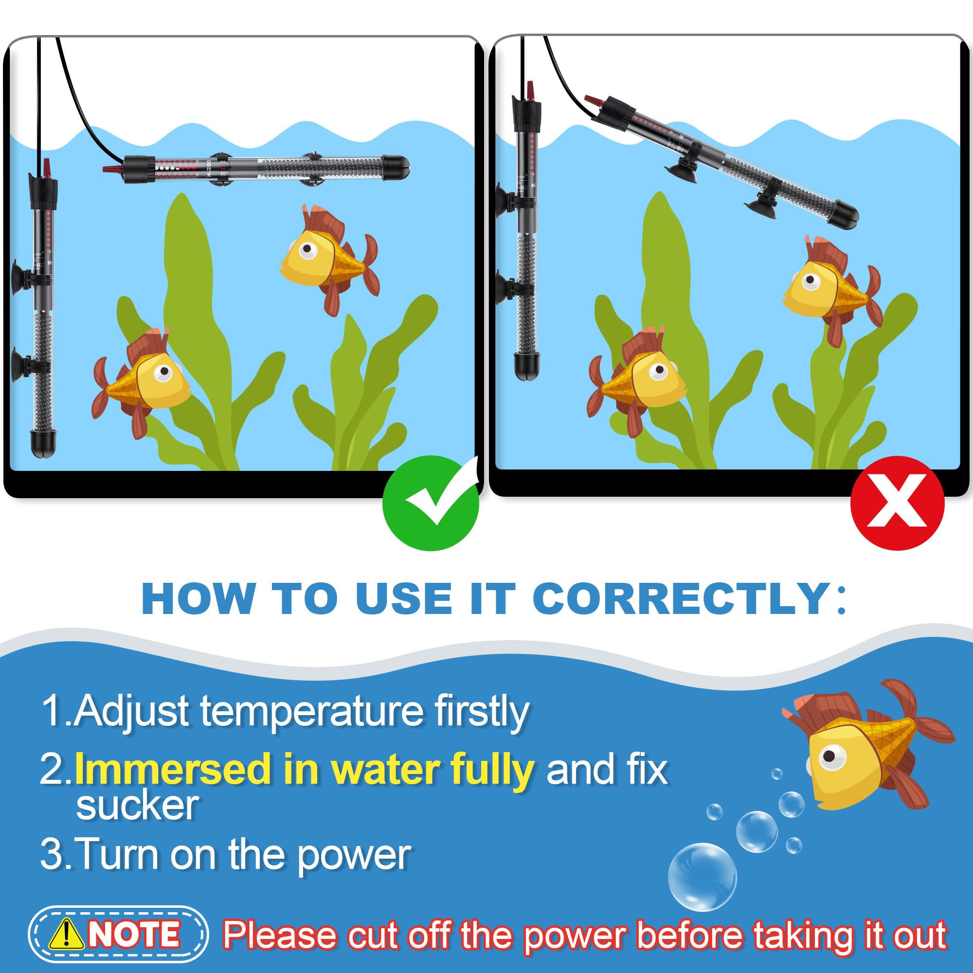Dreyoo 2-Pack 300W Submersible Aquarium Heater with Adjustable Thermostat & Thermometer Stickers - Fish Tank Water Heater for Freshwater/Saltwater Aquariums - Perfect for Home, Office, or Classroom Fish Tanks