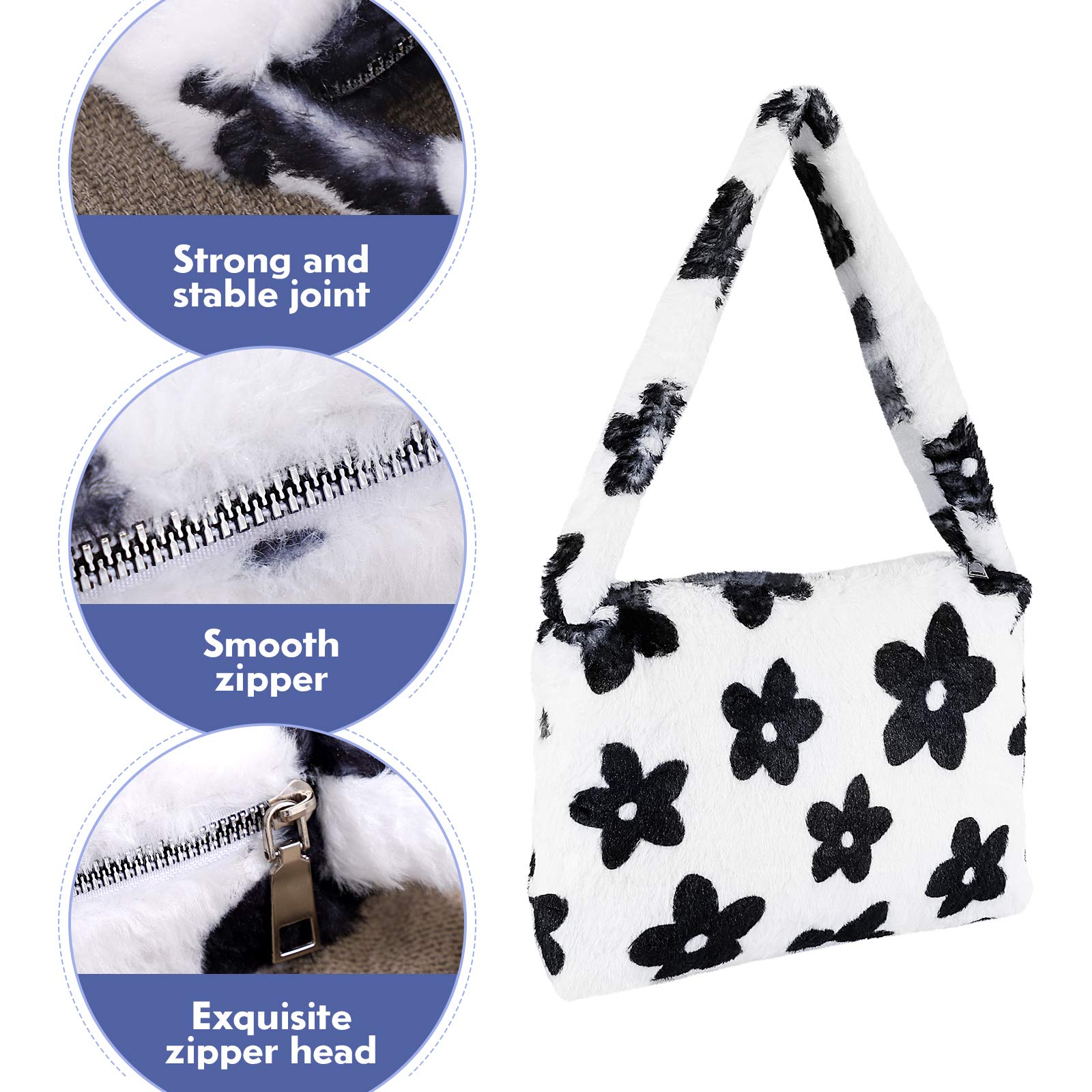 ABOOFAN Women's Plush Cow Print Shoulder Bag - Faux Fur Clutch Handbag, Crossbody Purse & Tote in Black & White | Winter Fashion Accessory, Holiday Gift, Party Outfit Essential, Casual Everyday Use